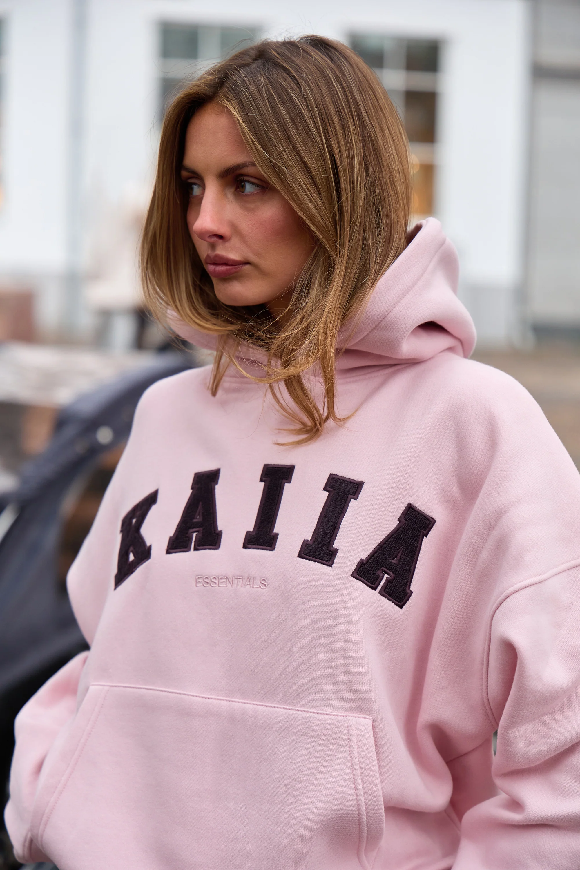 Kaiia Essentials Slogan Oversized Hoodie Pink Chai & Bitter Chocolate - Image 8