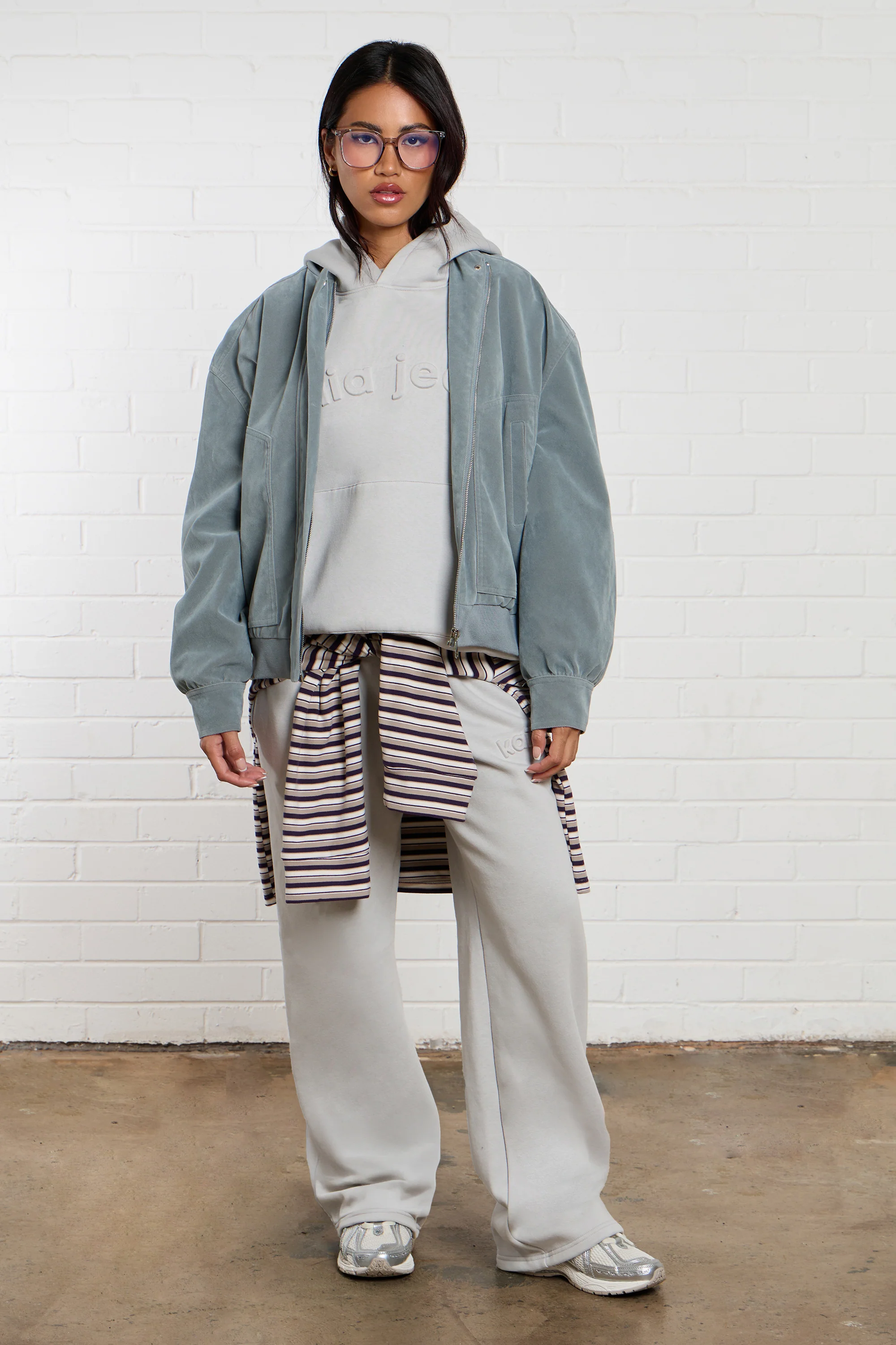 Kaiia Faux Suede Bomber Jacket Baby Blue - Image 3