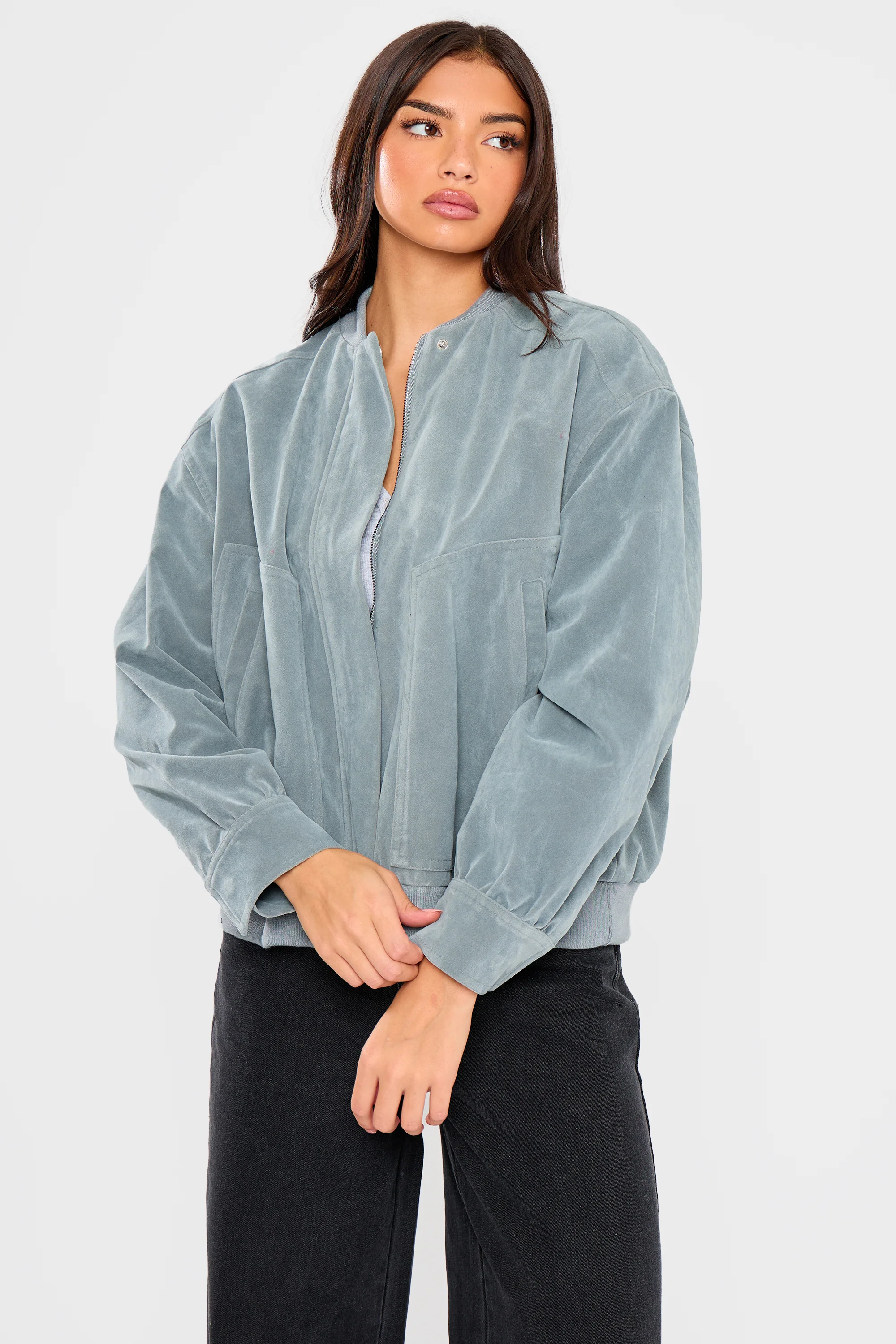 Kaiia Faux Suede Bomber Jacket Baby Blue - Image 5