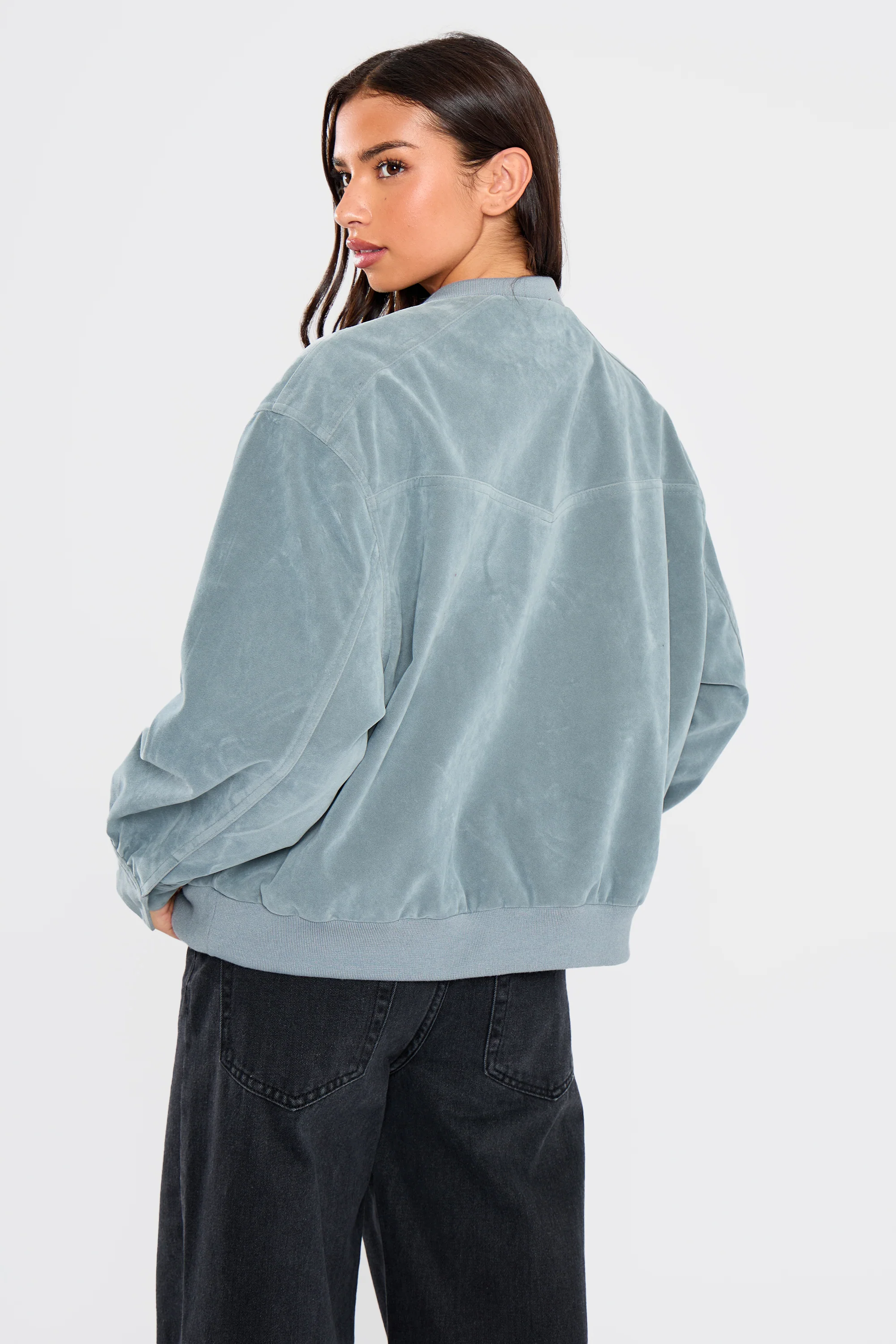 Kaiia Faux Suede Bomber Jacket Baby Blue - Image 6