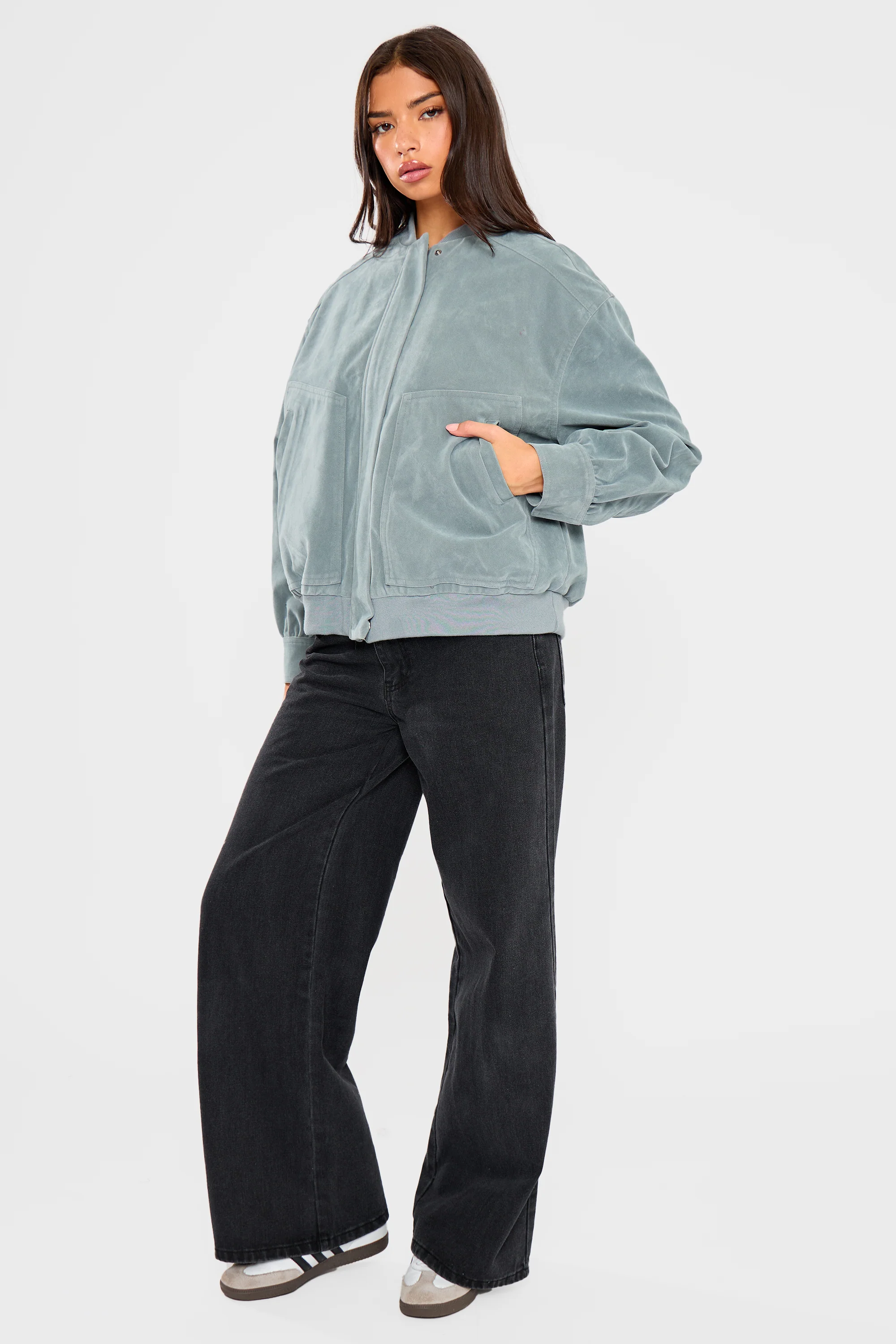Kaiia Faux Suede Bomber Jacket Baby Blue - Image 7