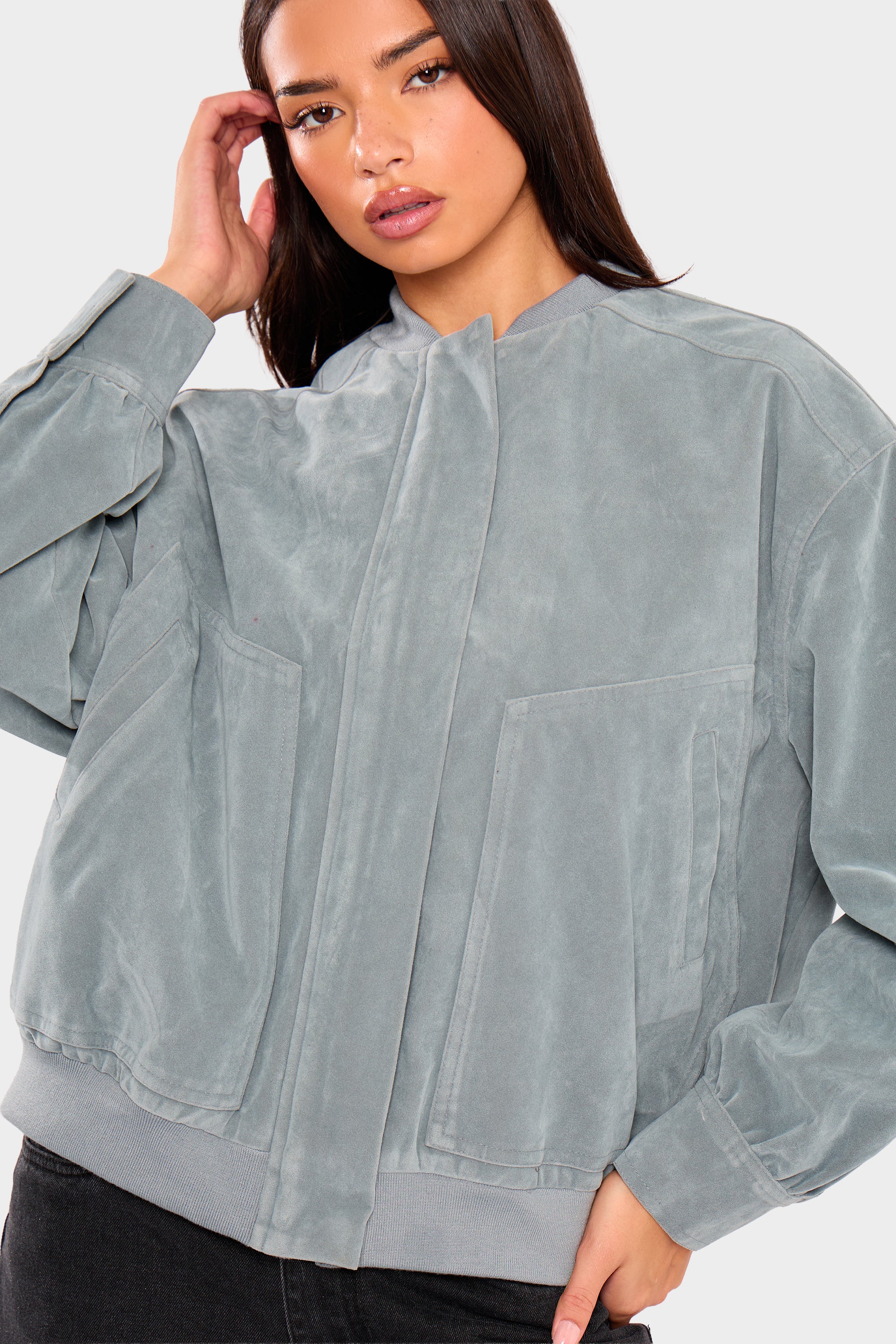 Kaiia Faux Suede Bomber Jacket Baby Blue - Image 8
