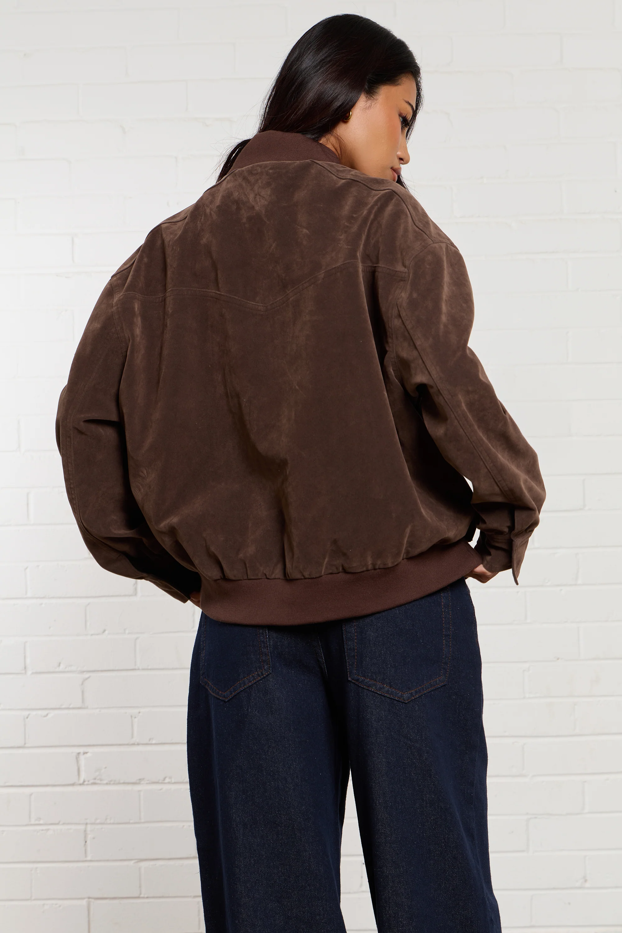 Kaiia Faux Suede Bomber Jacket Brown - Image 3