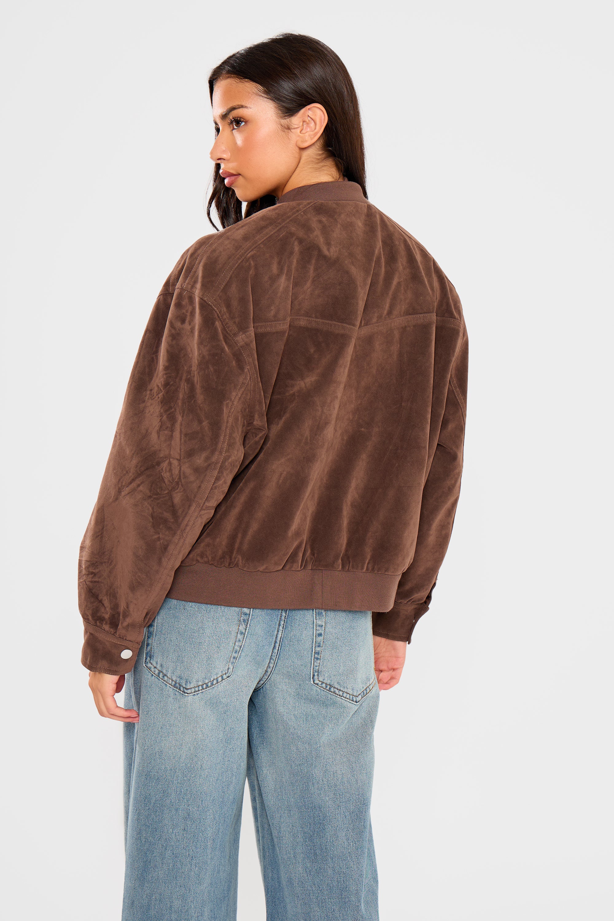 Kaiia Faux Suede Bomber Jacket Brown - Image 5