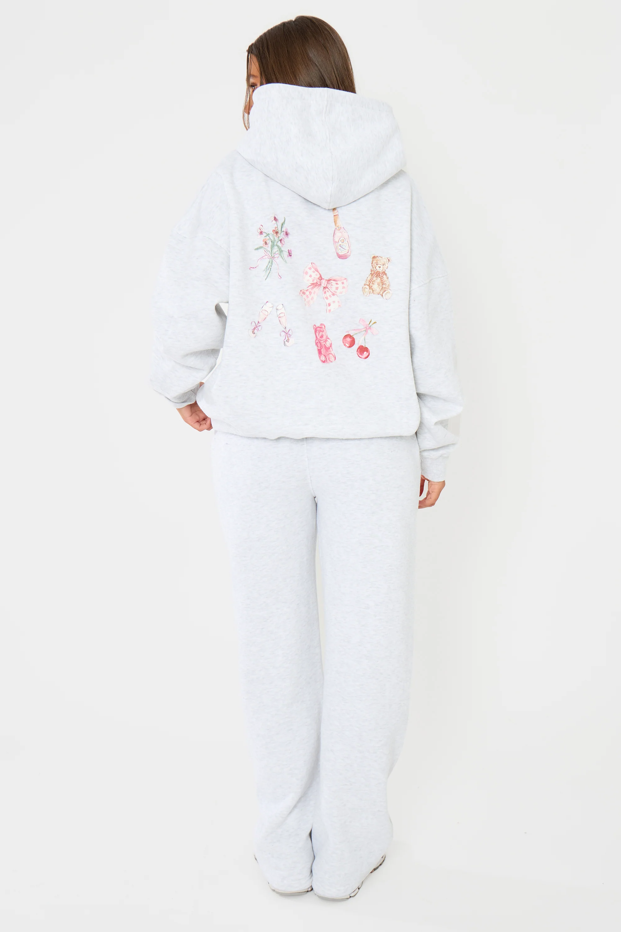 Kaiia Girly Back Graphic Oversized Hoodie Light Grey Marl - Image 6