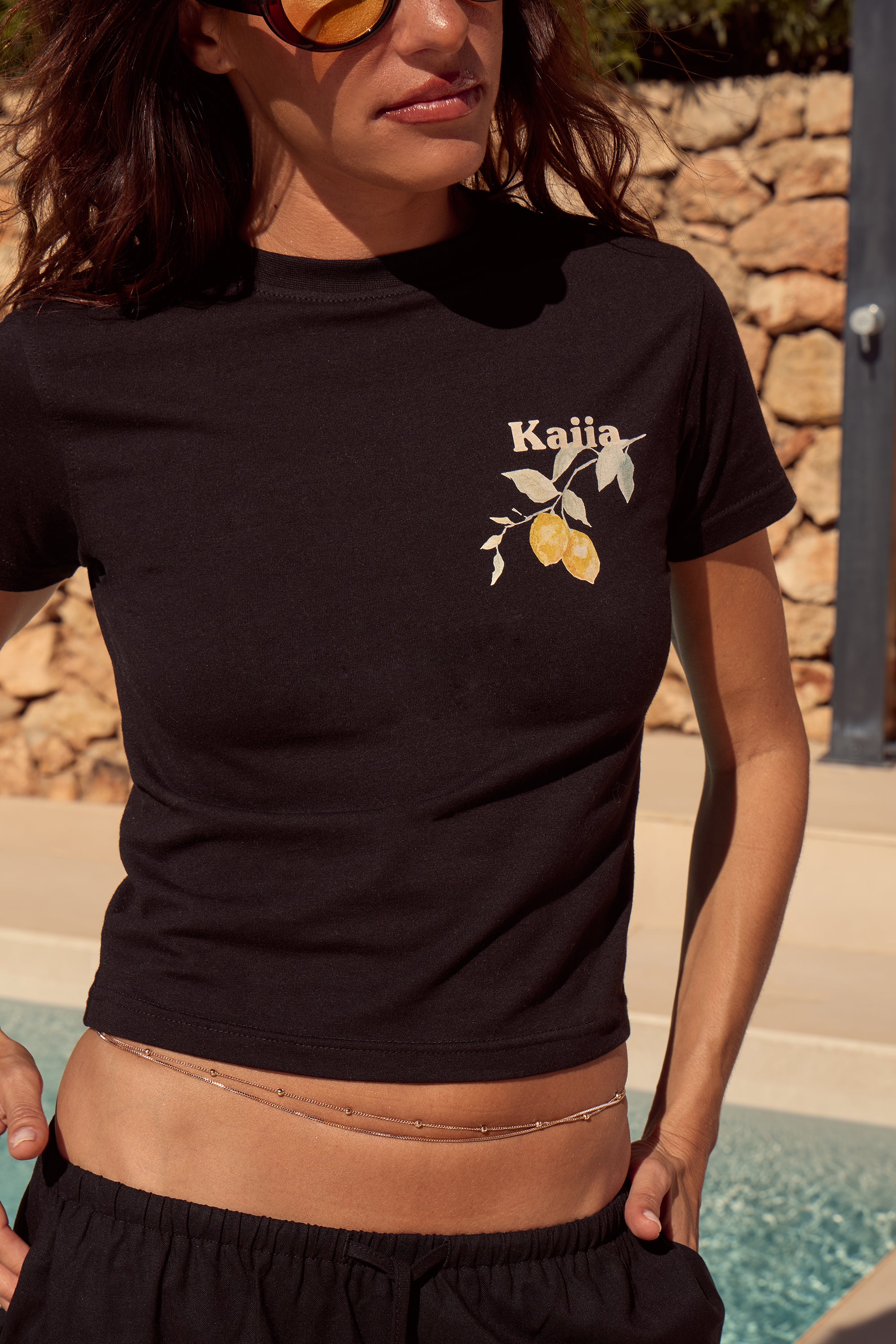Kaiia Lemon Graphic Baby Tee Black - Image 2