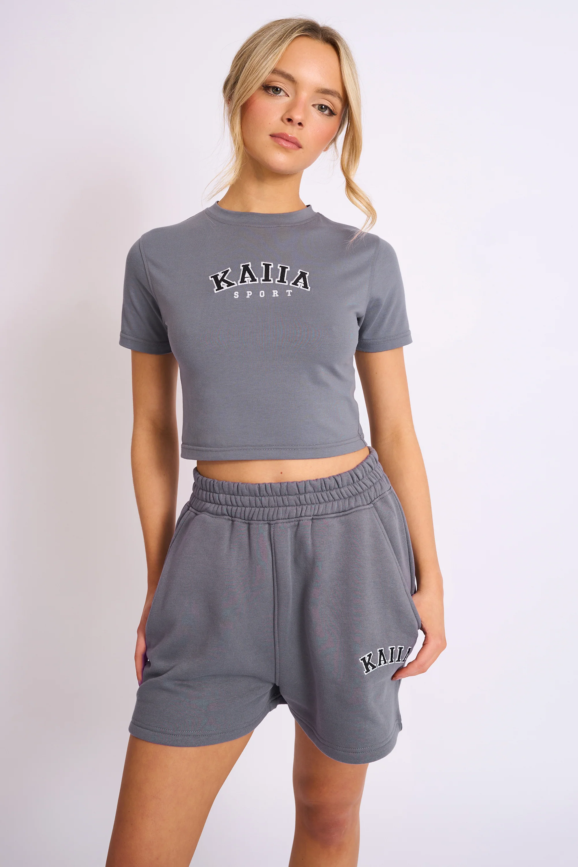 Kaiia Sport Baby Tee Charcoal Grey - Image 4