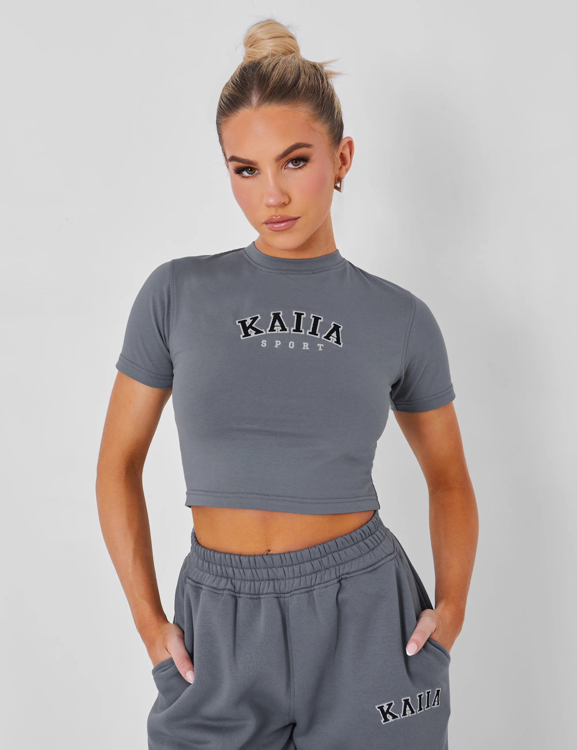 Kaiia Sport Baby Tee Charcoal Grey - Image 5