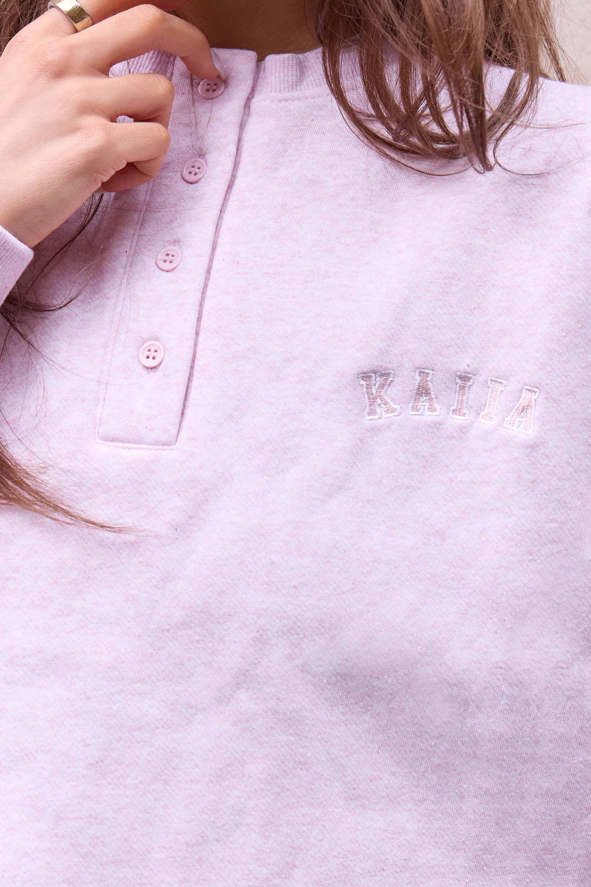 Kaiia Henley Style Button Up Sweatshirt Baby Pink Marl - Image 2