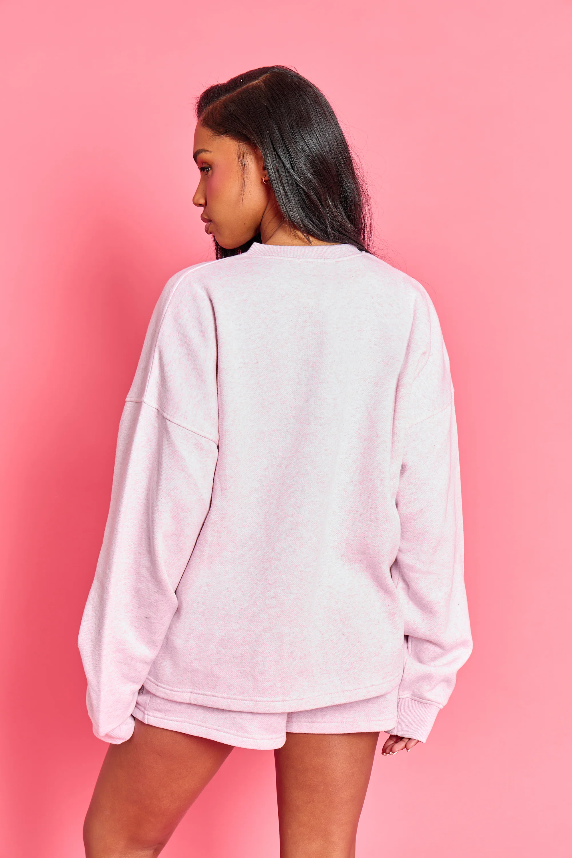 Kaiia Henley Style Button Up Sweatshirt Baby Pink Marl - Image 8