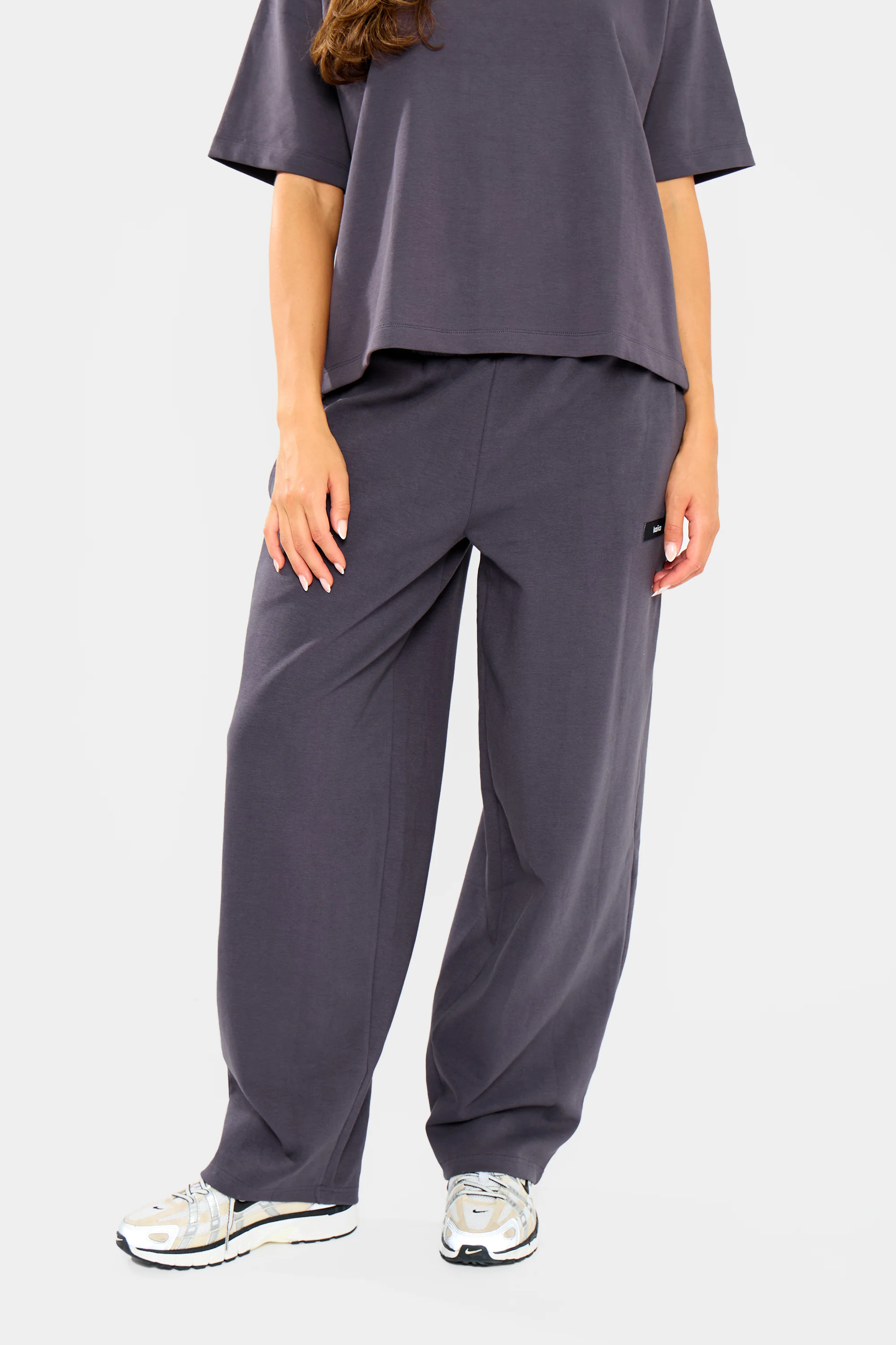 Kaiia Interlock Barrel Leg Joggers Midnight Charcoal - Image 3