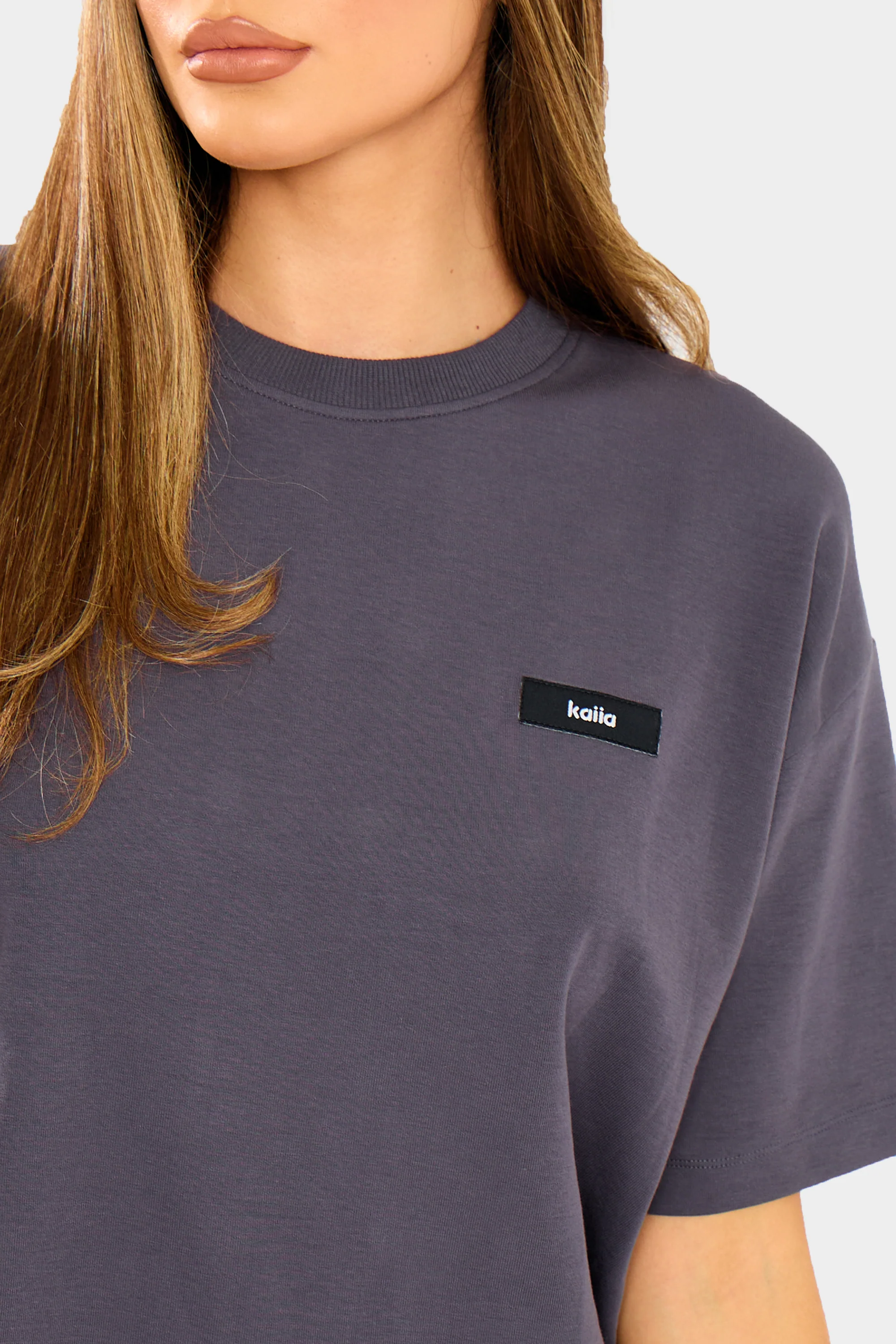 Kaiia Interlock Boxy T-Shirt Midnight Charcoal - Image 2