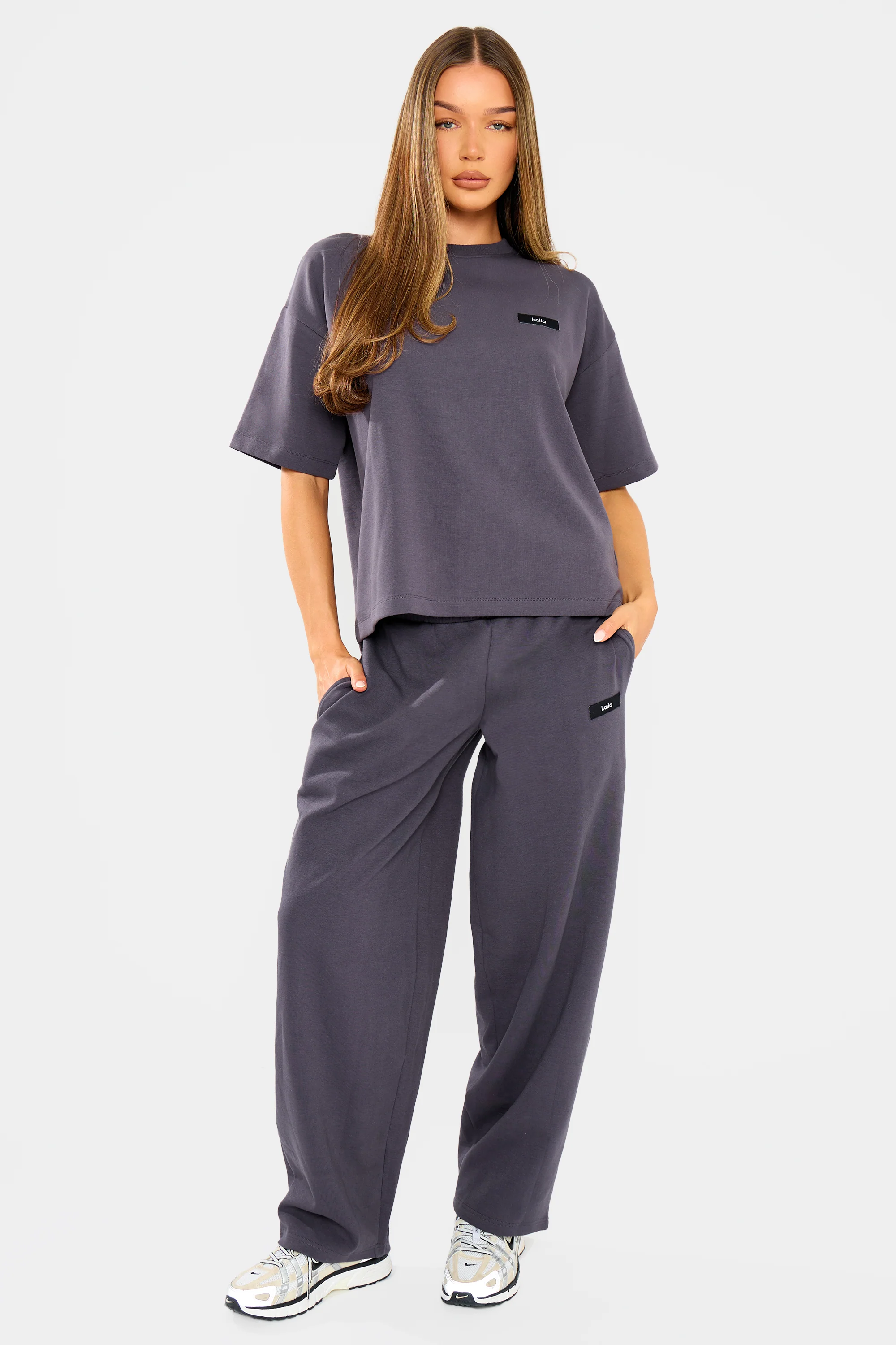 Kaiia Interlock Boxy T-Shirt Midnight Charcoal - Image 3
