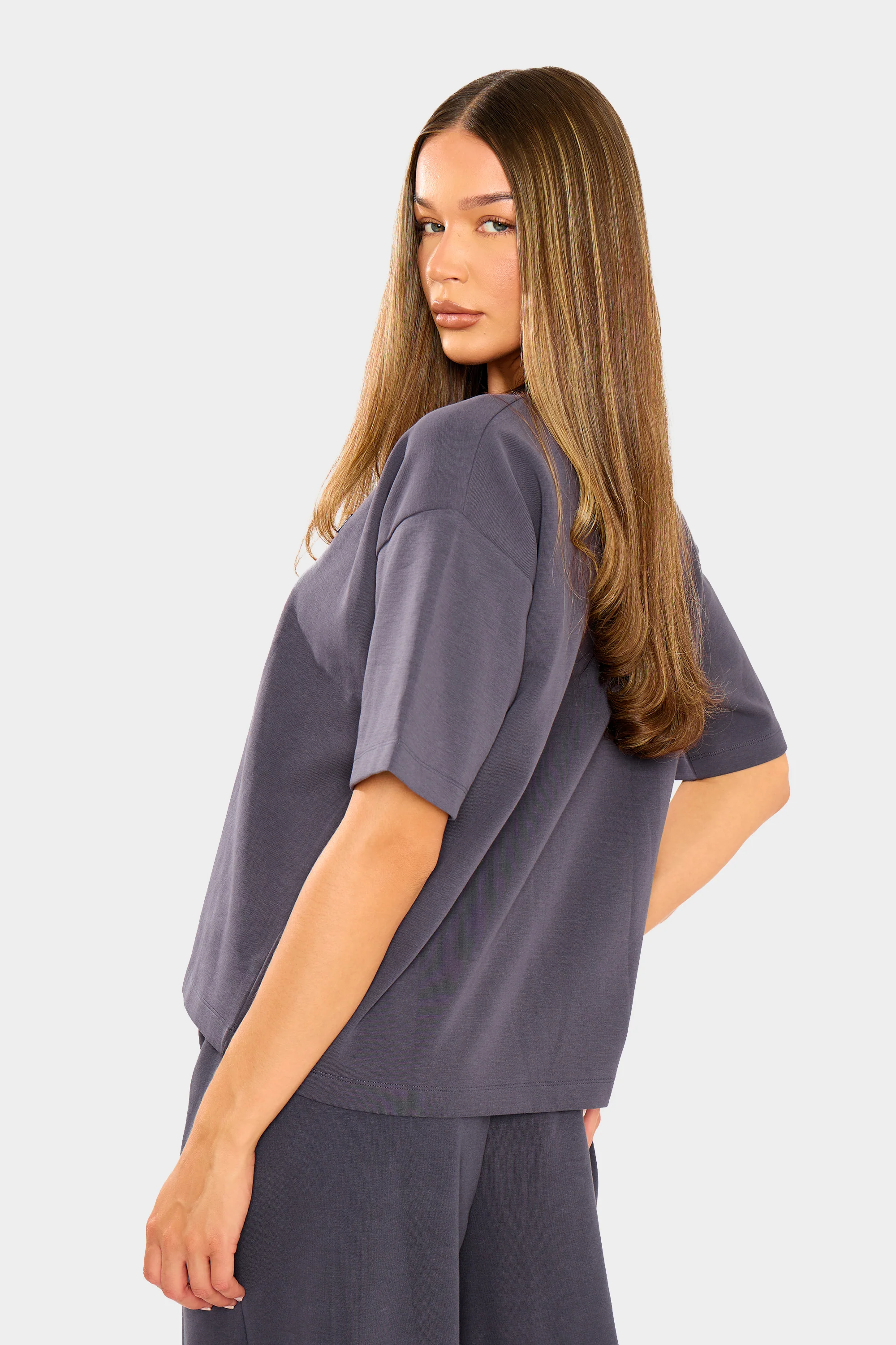 Kaiia Interlock Boxy T-Shirt Midnight Charcoal - Image 4