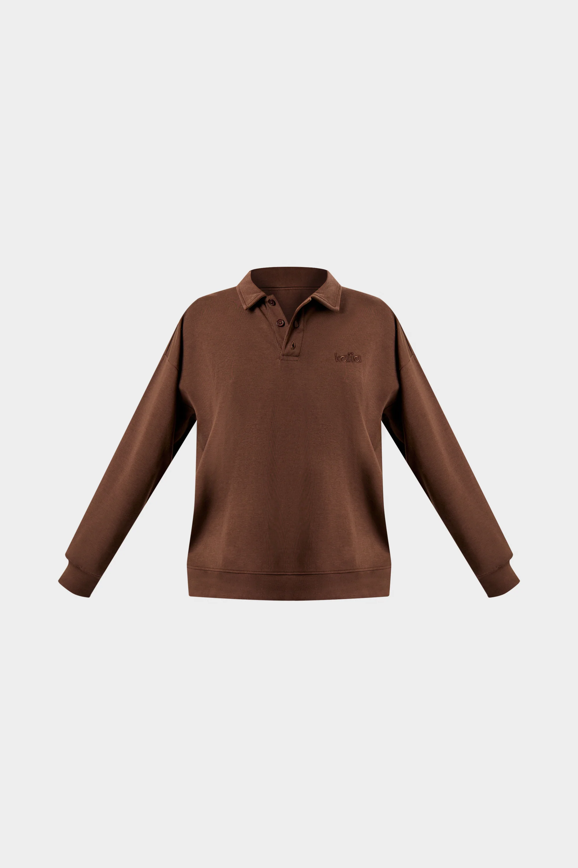 Kaiia Interlock Oversized Polo Style Button Sweatshirt Bitter Chocolate - Image 5