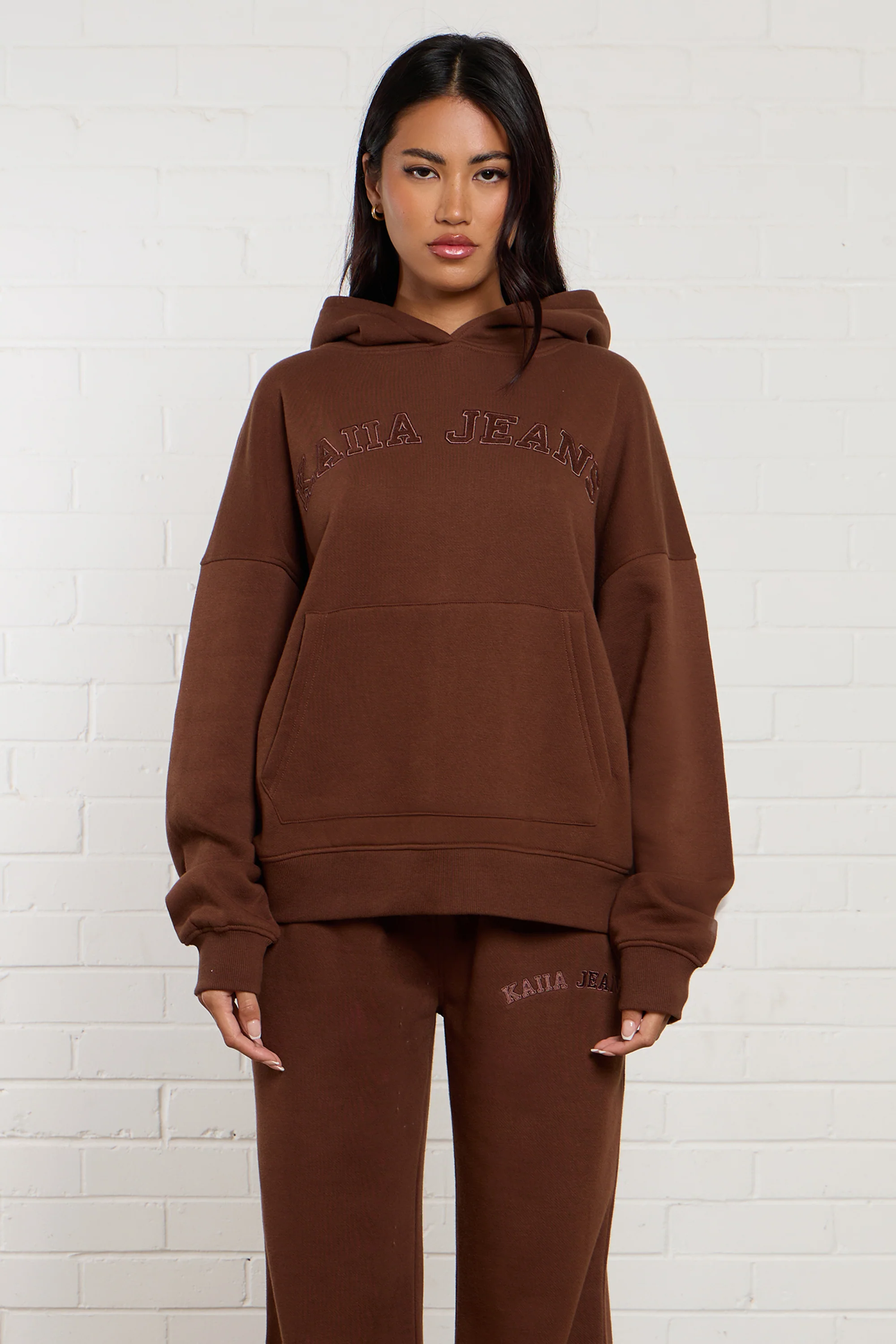 Kaiia Jeans Applique Oversized Hoodie Chestnut - Image 2