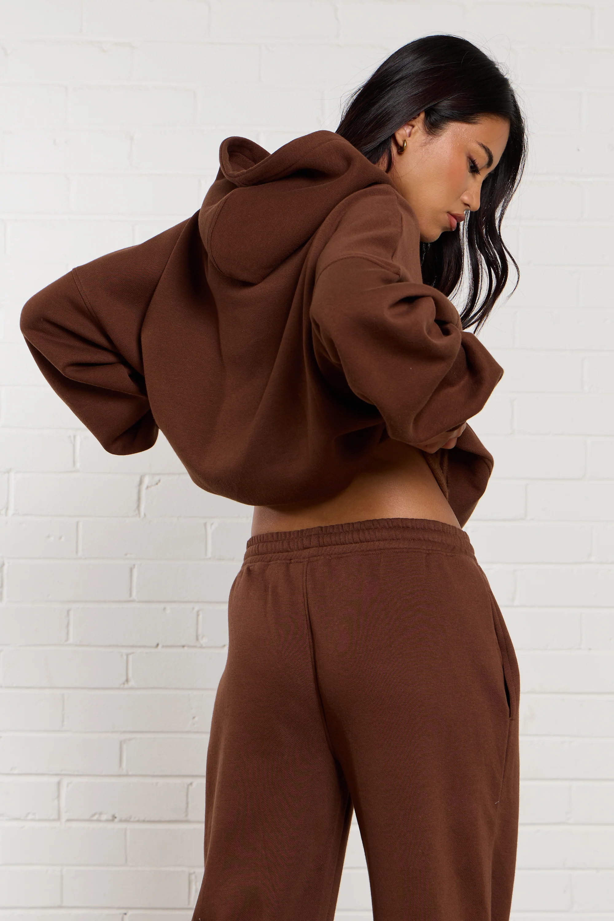 Kaiia Jeans Applique Oversized Hoodie Chestnut - Image 3