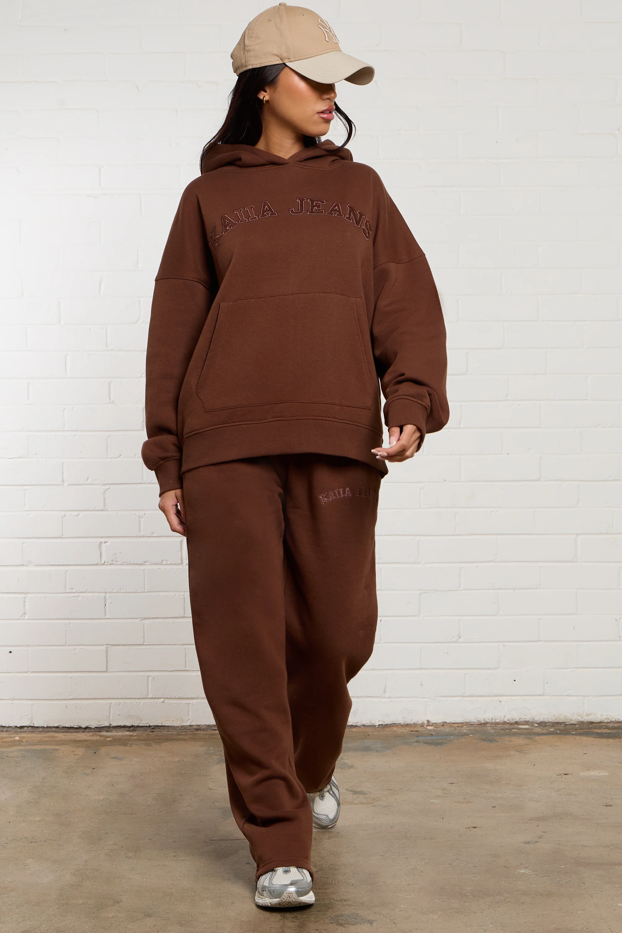 Kaiia Jeans Applique Oversized Hoodie Chestnut - Image 4