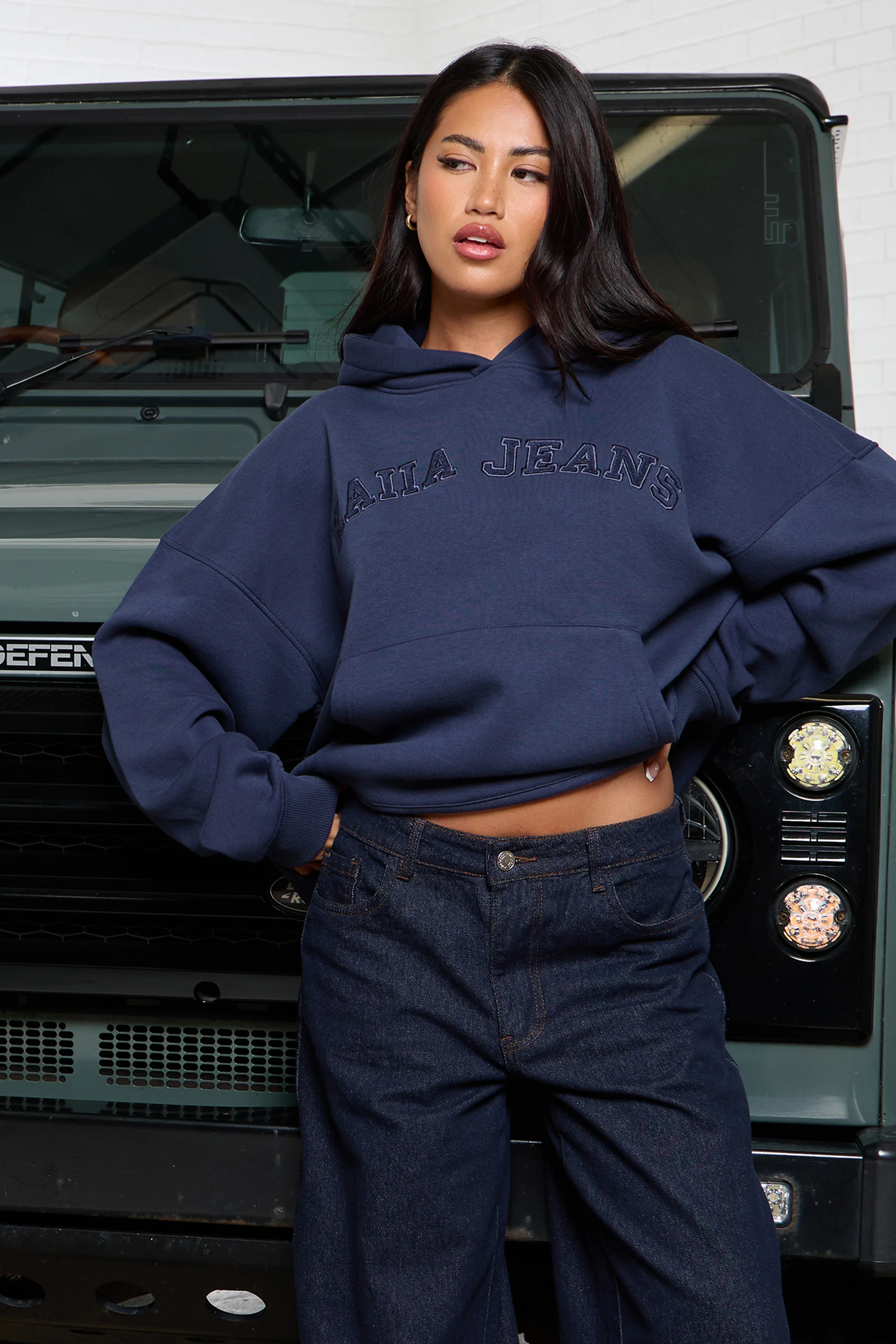 Kaiia Jeans Applique Oversized Hoodie Indigo - Image 3