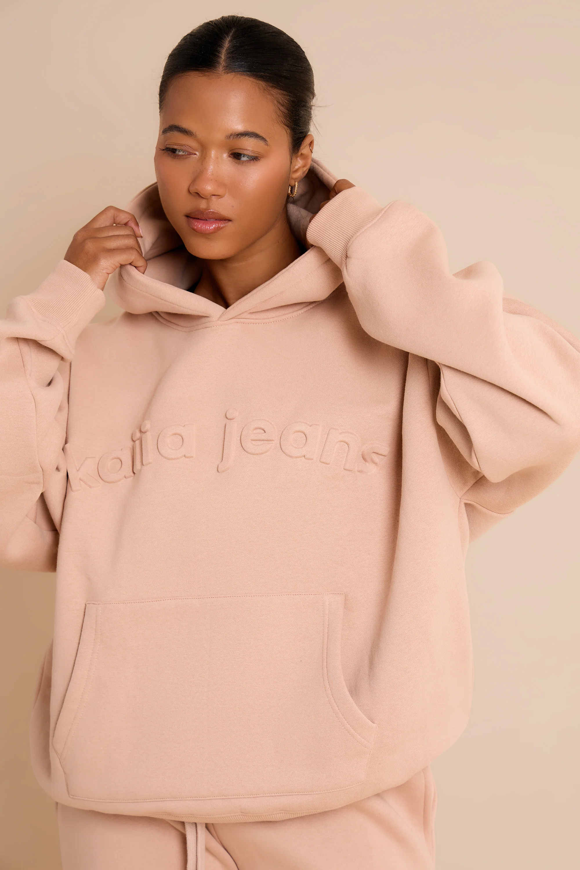 Kaiia Jeans Embossed Oversized Hoodie Clay Pink - Image 2