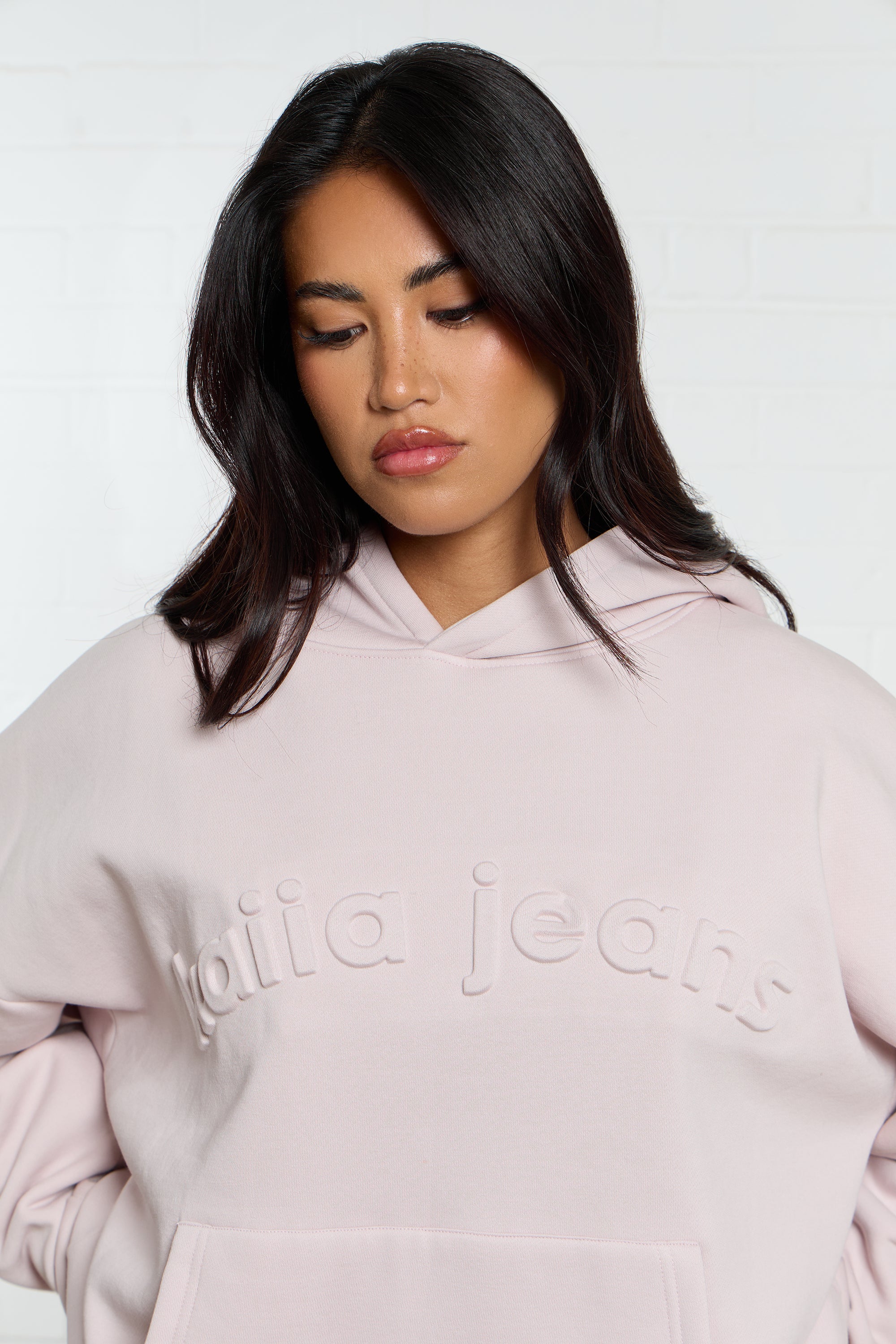 Kaiia Jeans Embossed Oversized Hoodie Pale Dusty Lilac - Image 2
