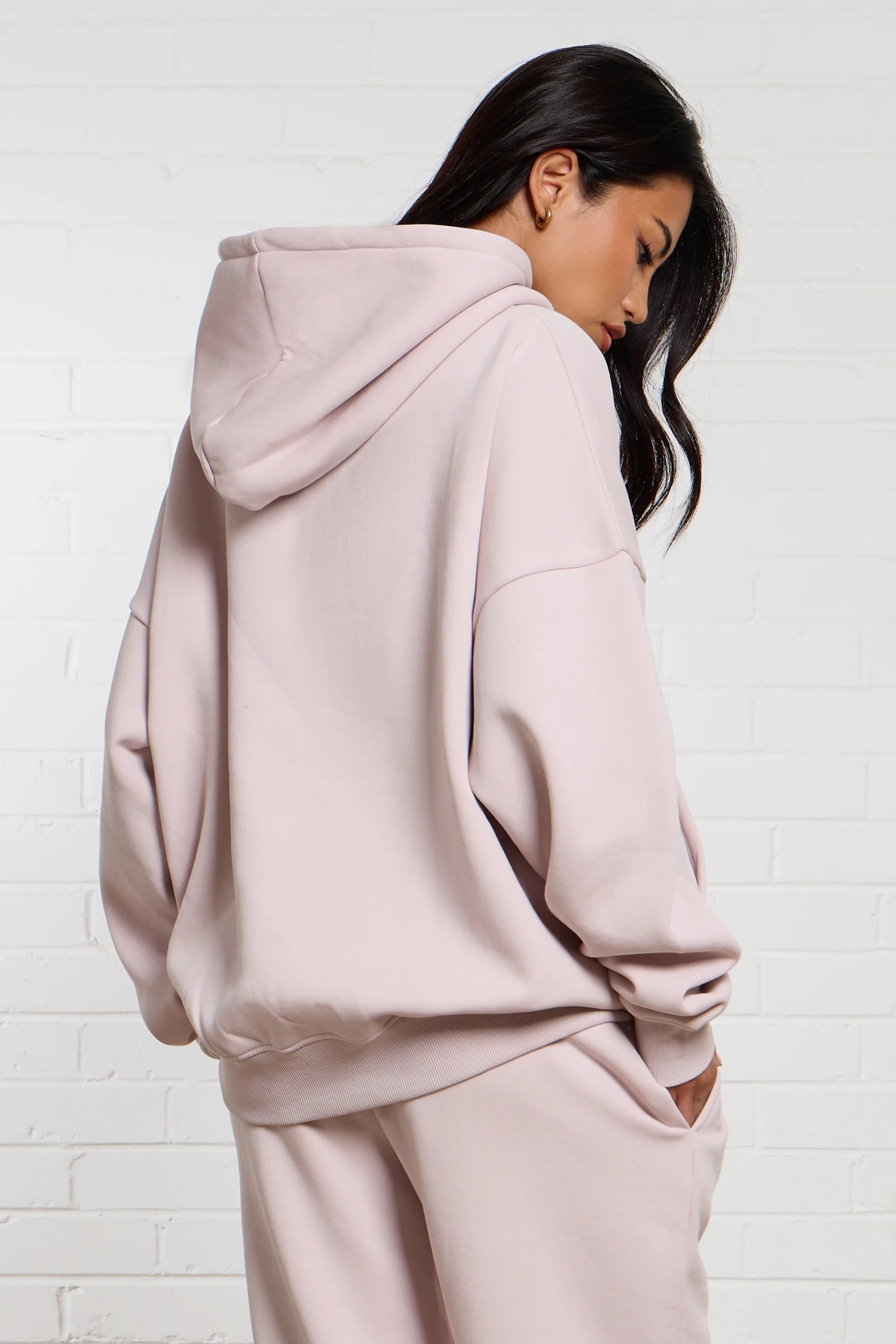 Kaiia Jeans Embossed Oversized Hoodie Pale Dusty Lilac - Image 3