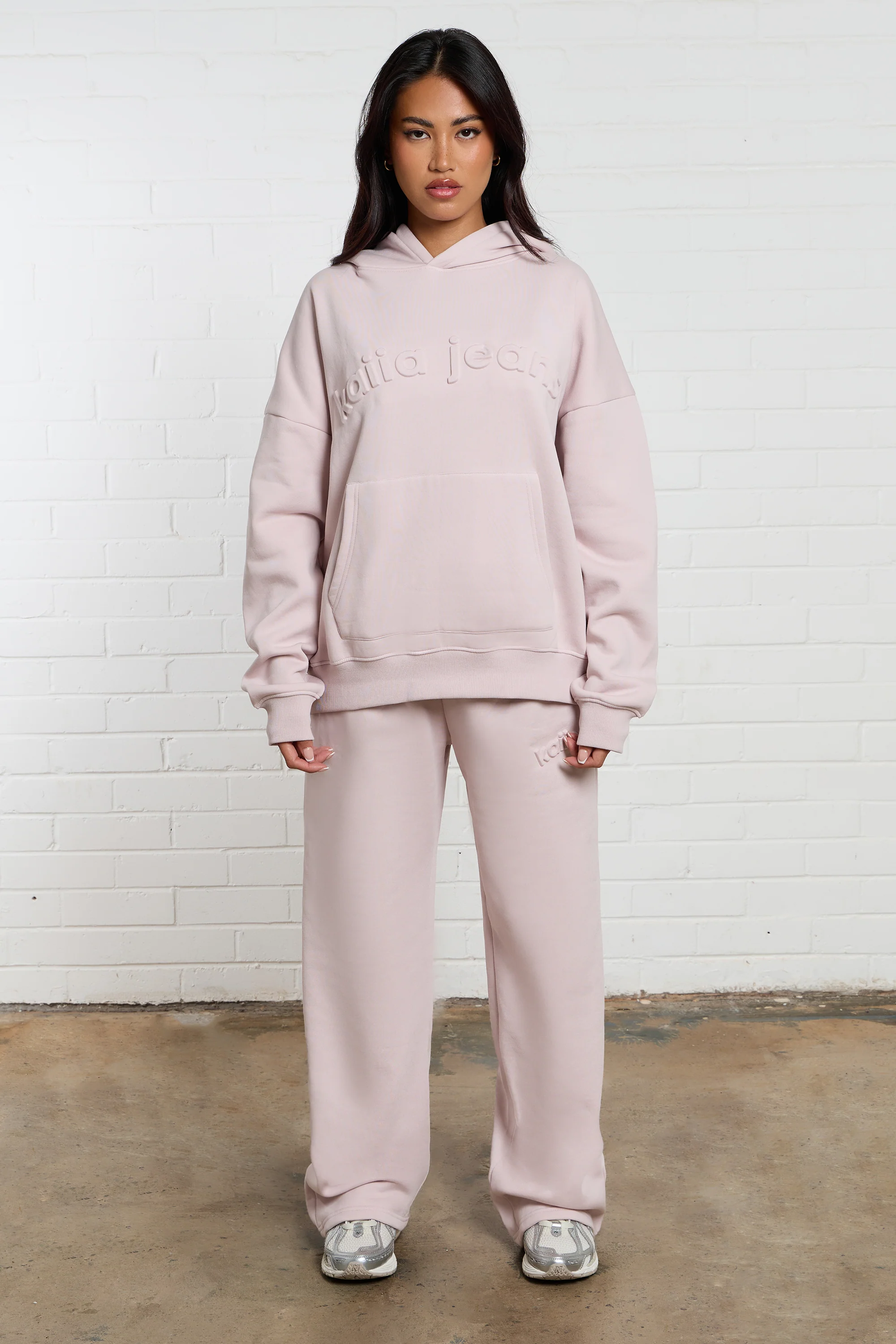 Kaiia Jeans Embossed Oversized Hoodie Pale Dusty Lilac - Image 4