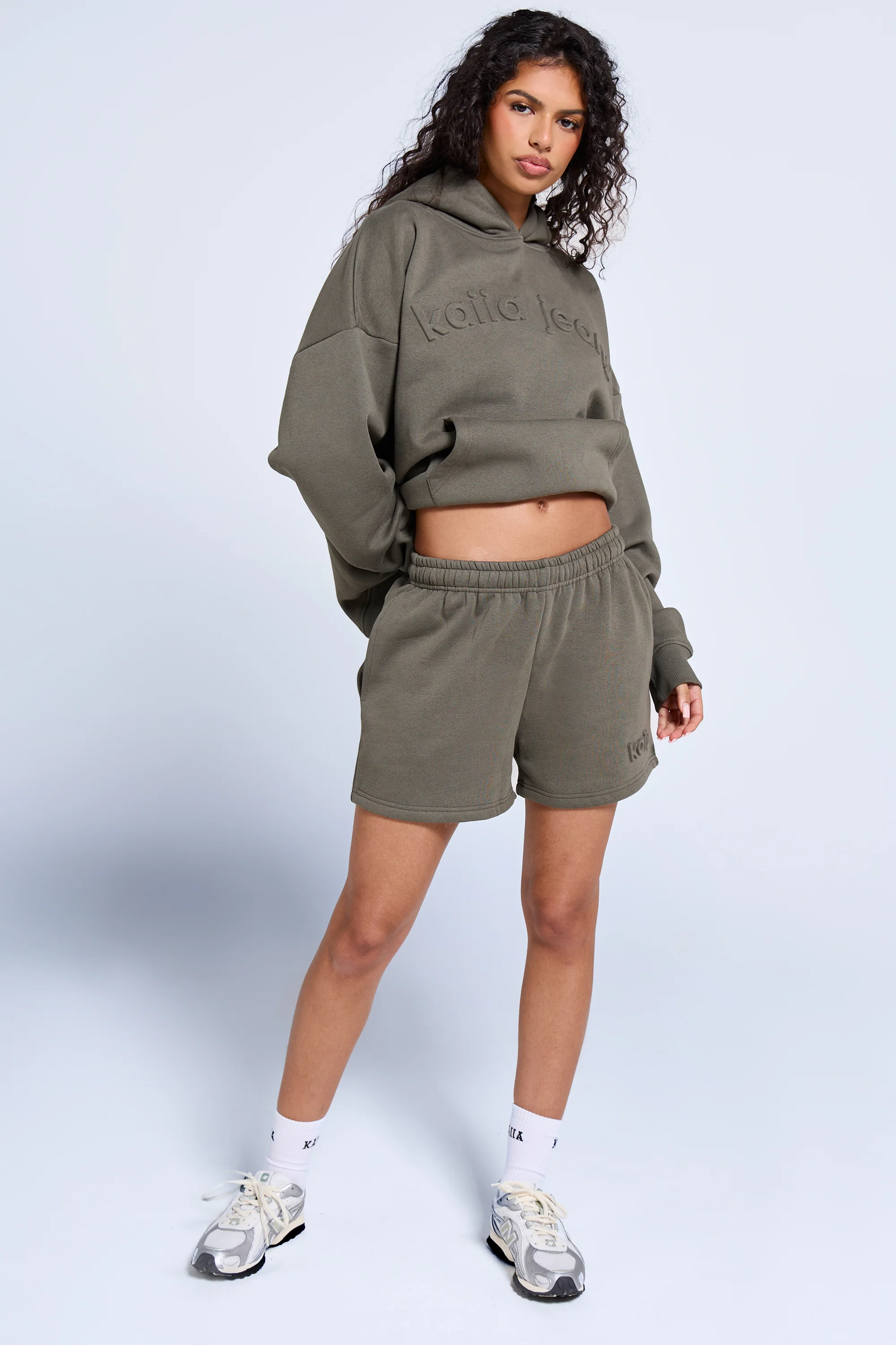 Kaiia Jeans Embossed Oversized Hoodie Smoke Olive - Image 3