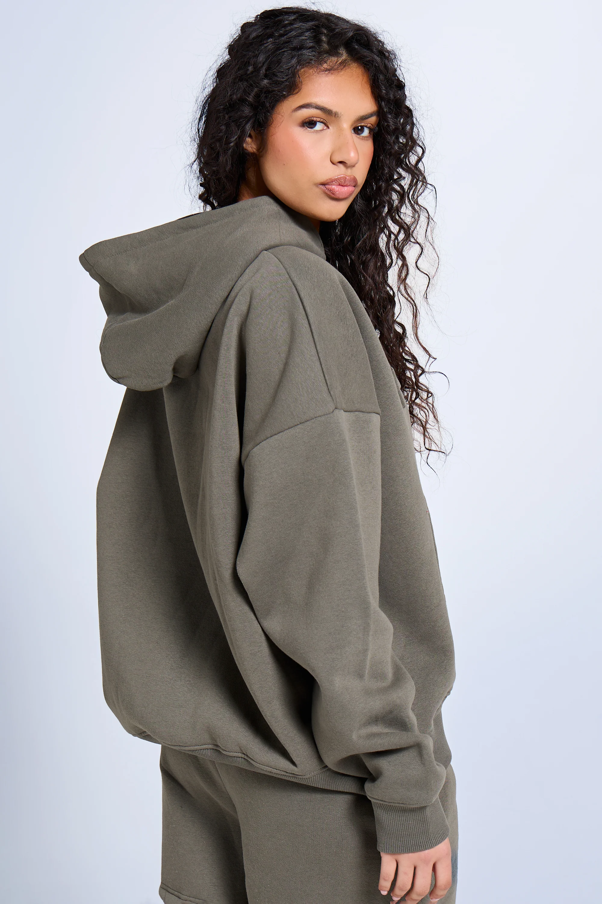 Kaiia Jeans Embossed Oversized Hoodie Smoke Olive - Image 4