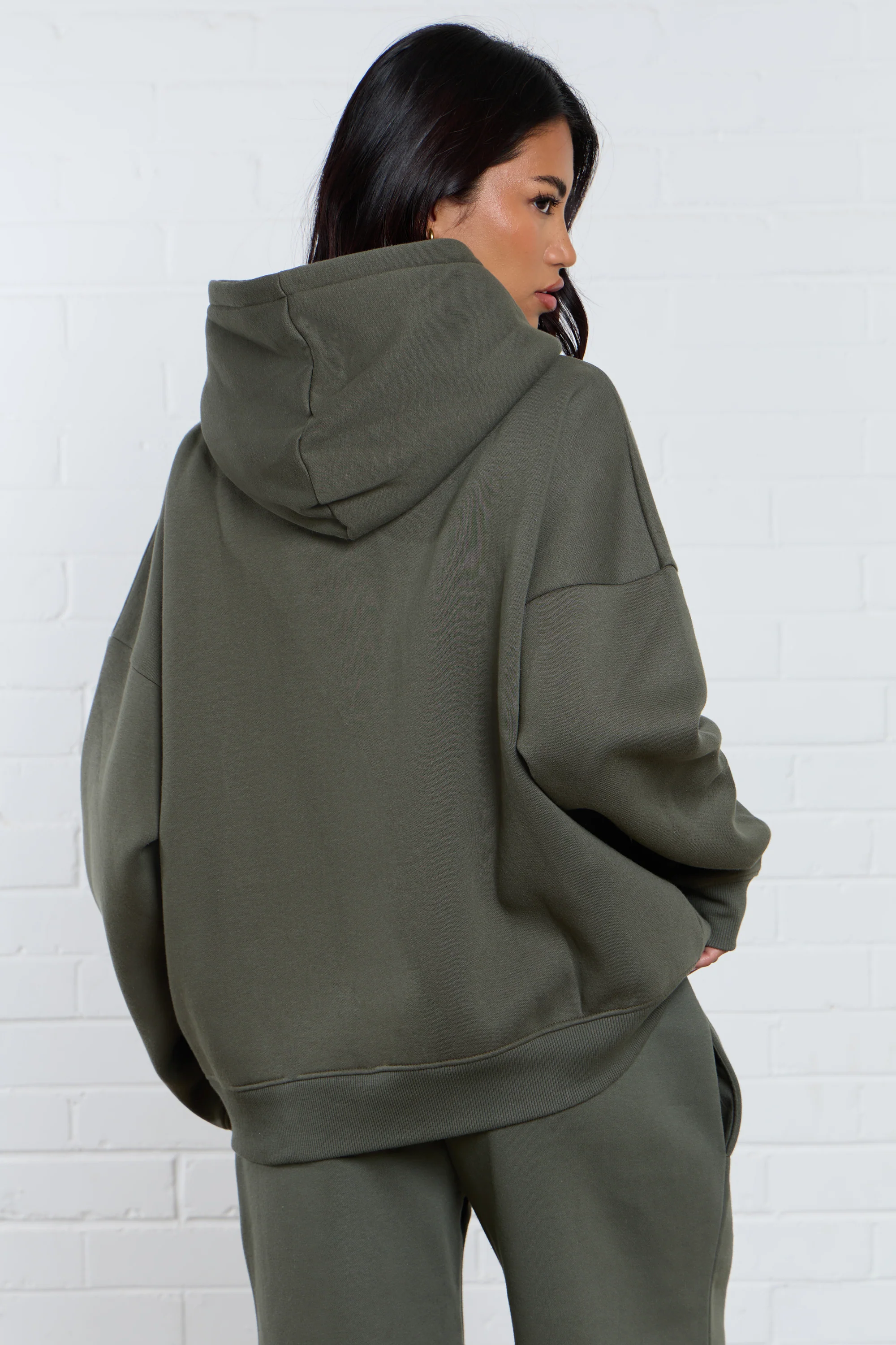 Kaiia Jeans Embossed Oversized Hoodie Smoke Olive - Image 9