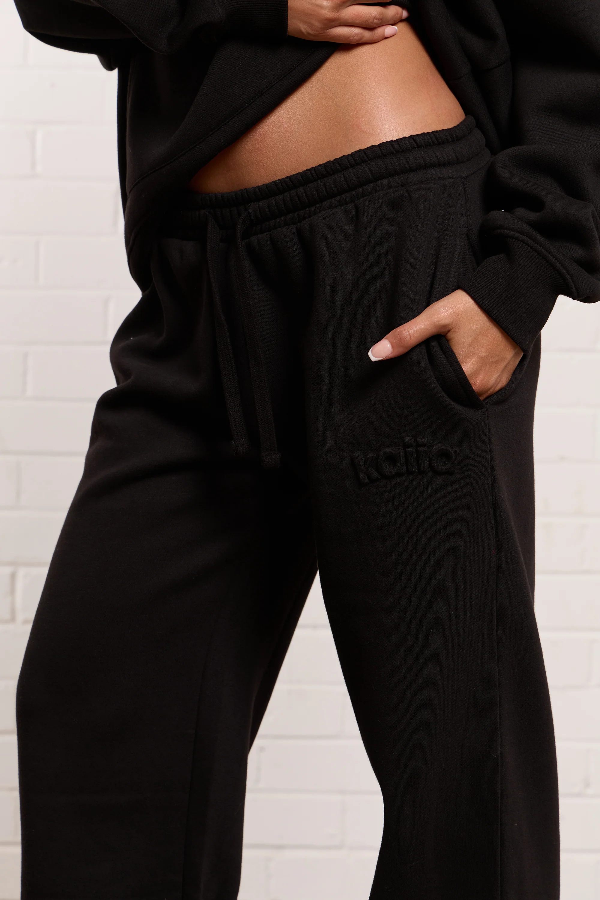 Kaiia Jeans Embossed Wide Leg Joggers Black - Image 2