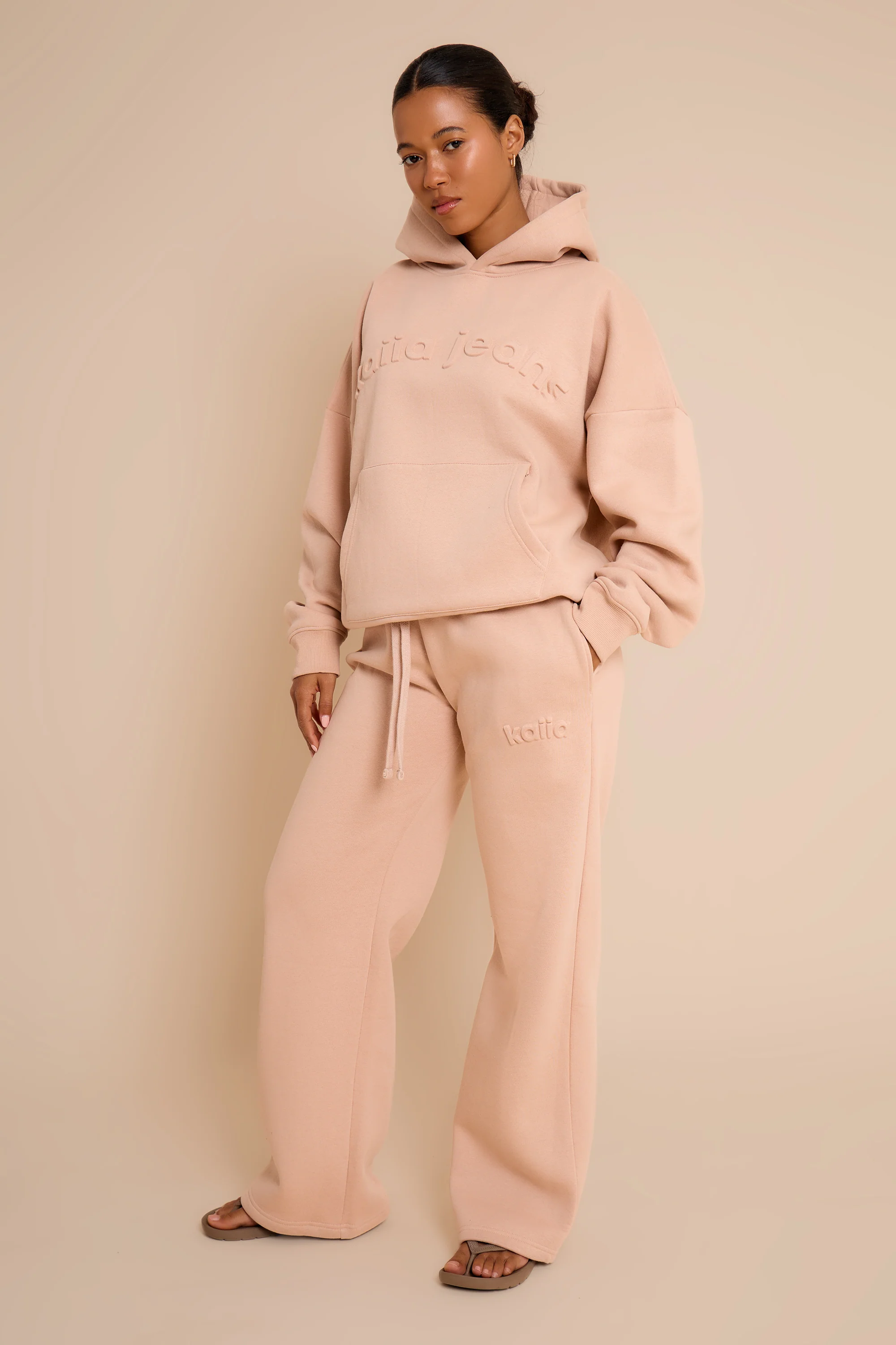 Kaiia Jeans Embossed Oversized Hoodie Clay Pink - Image 3