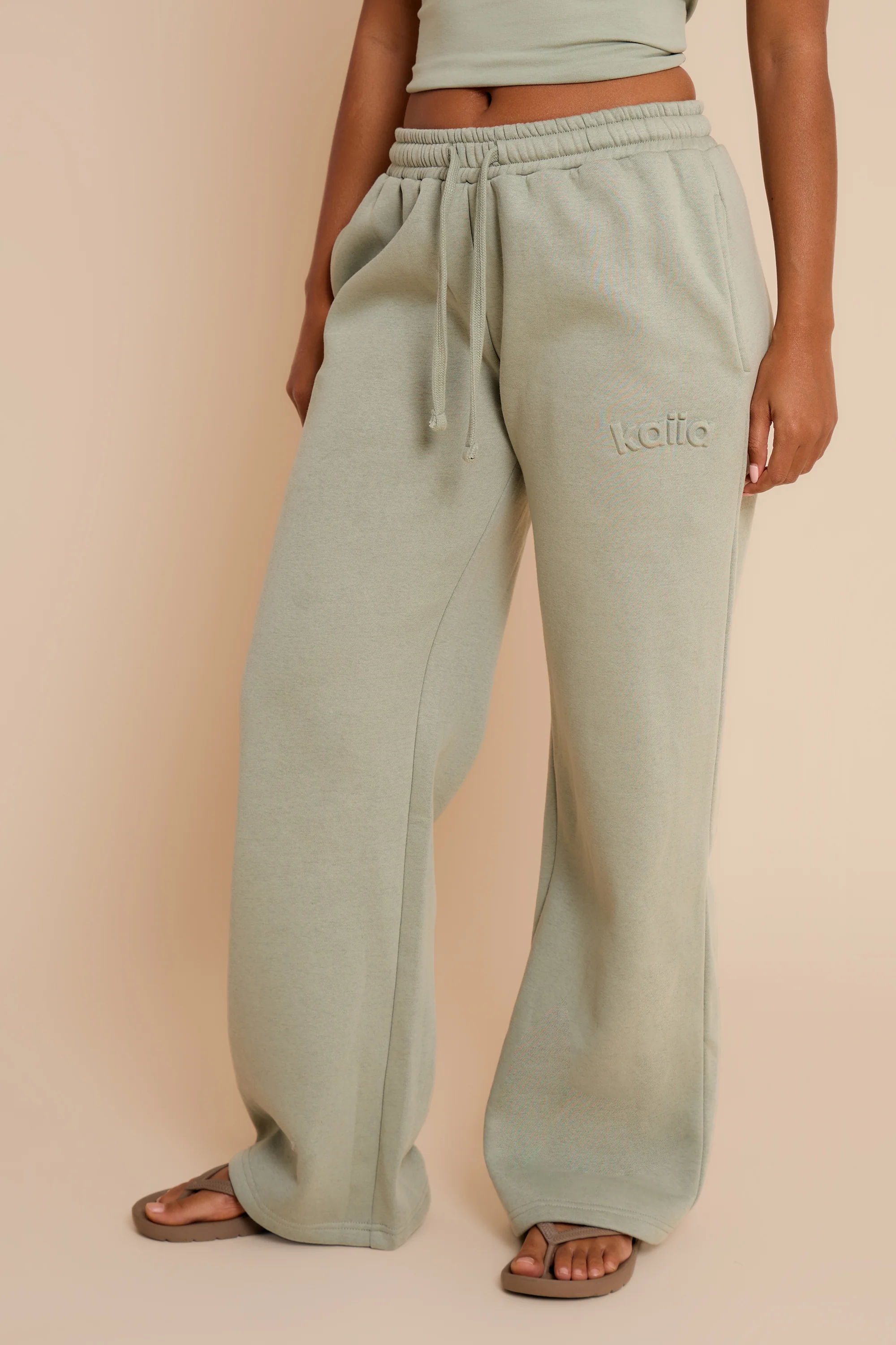 Kaiia Jeans Embossed Wide Leg Joggers Eucalyptus - Image 2