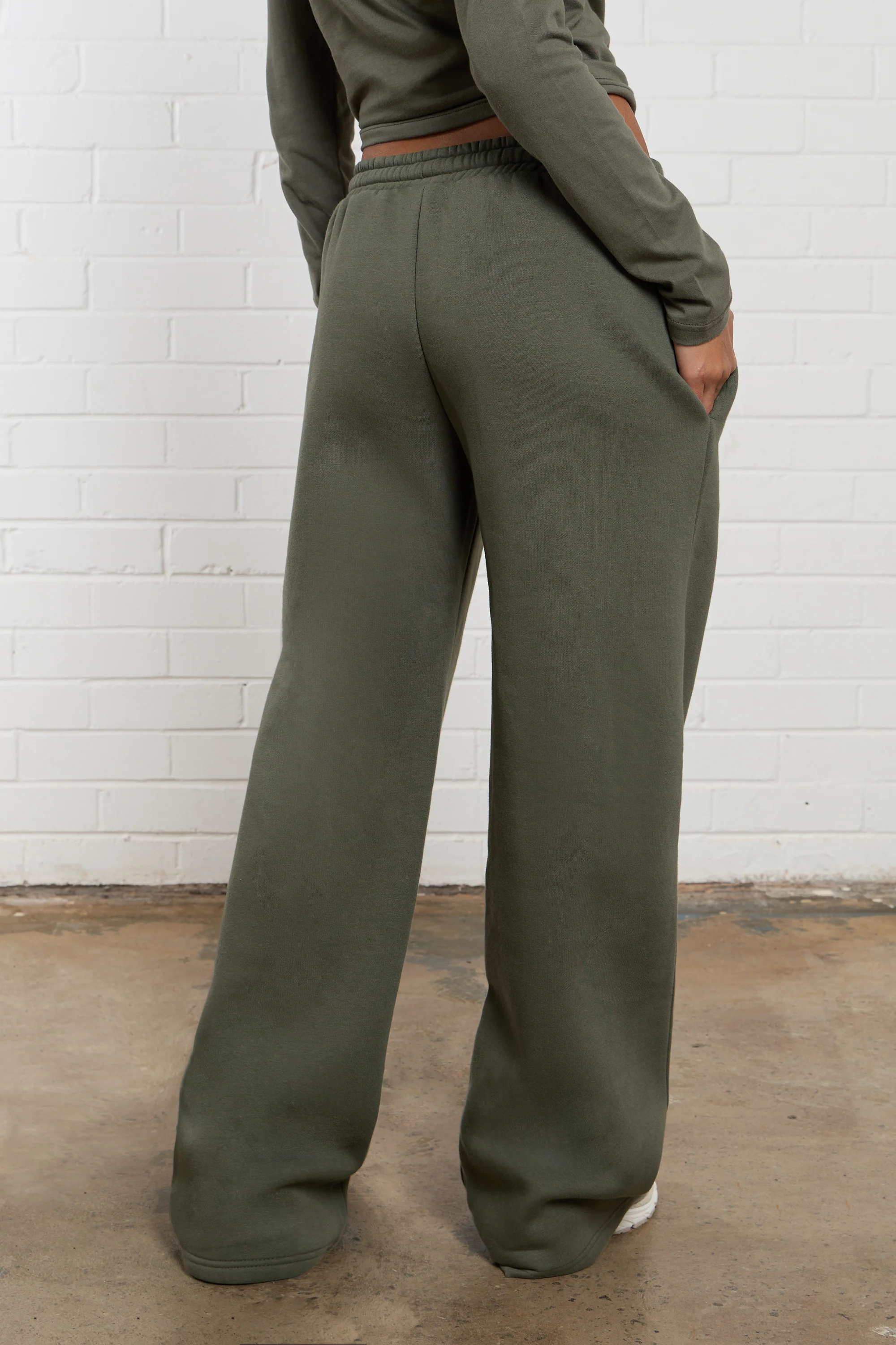 Kaiia Jeans Embossed Wide Leg Joggers Smoke Olive - Image 8