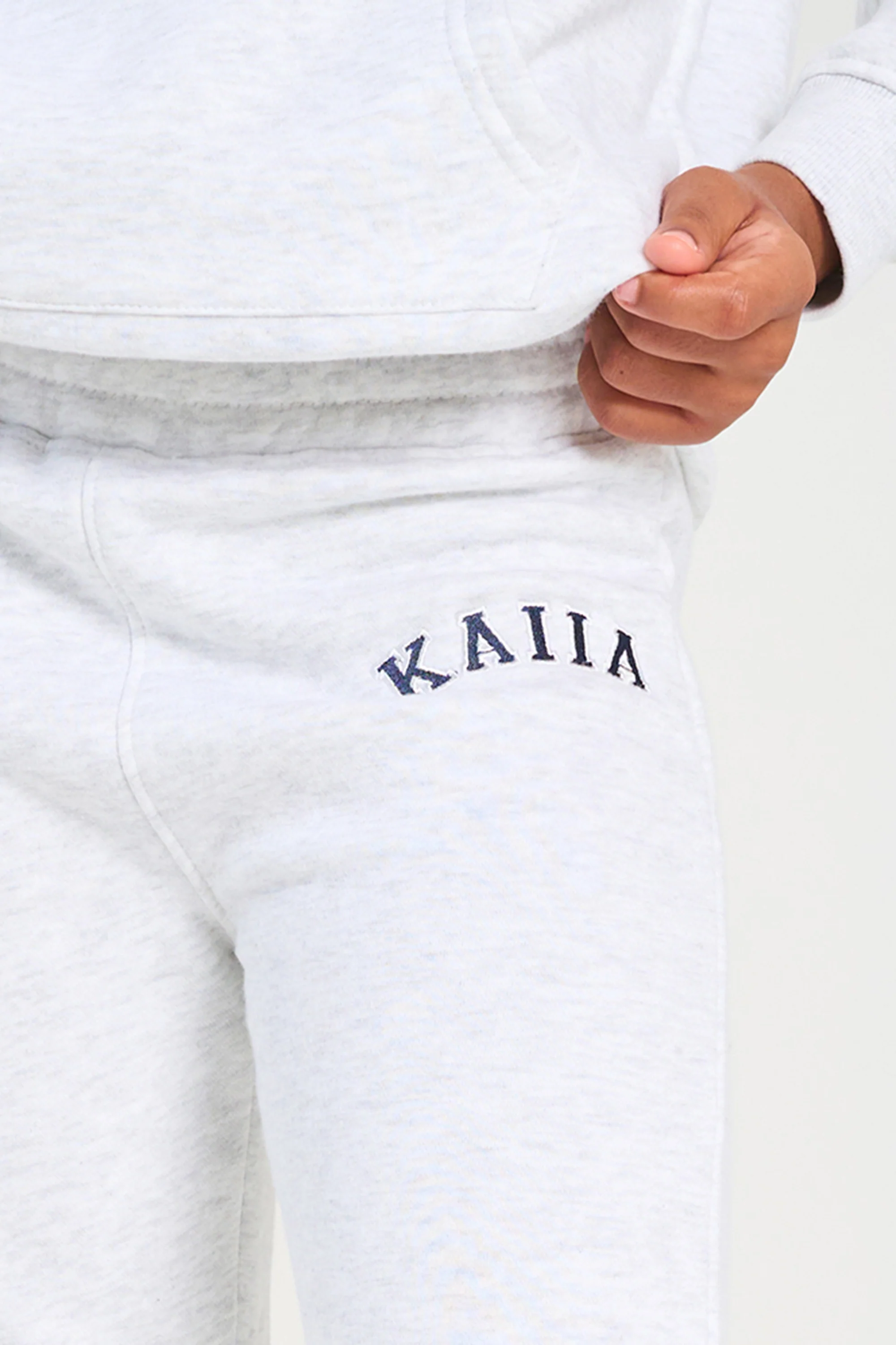 Kaiia Kids Cuffed Joggers Light Grey Marl & Navy - Image 4