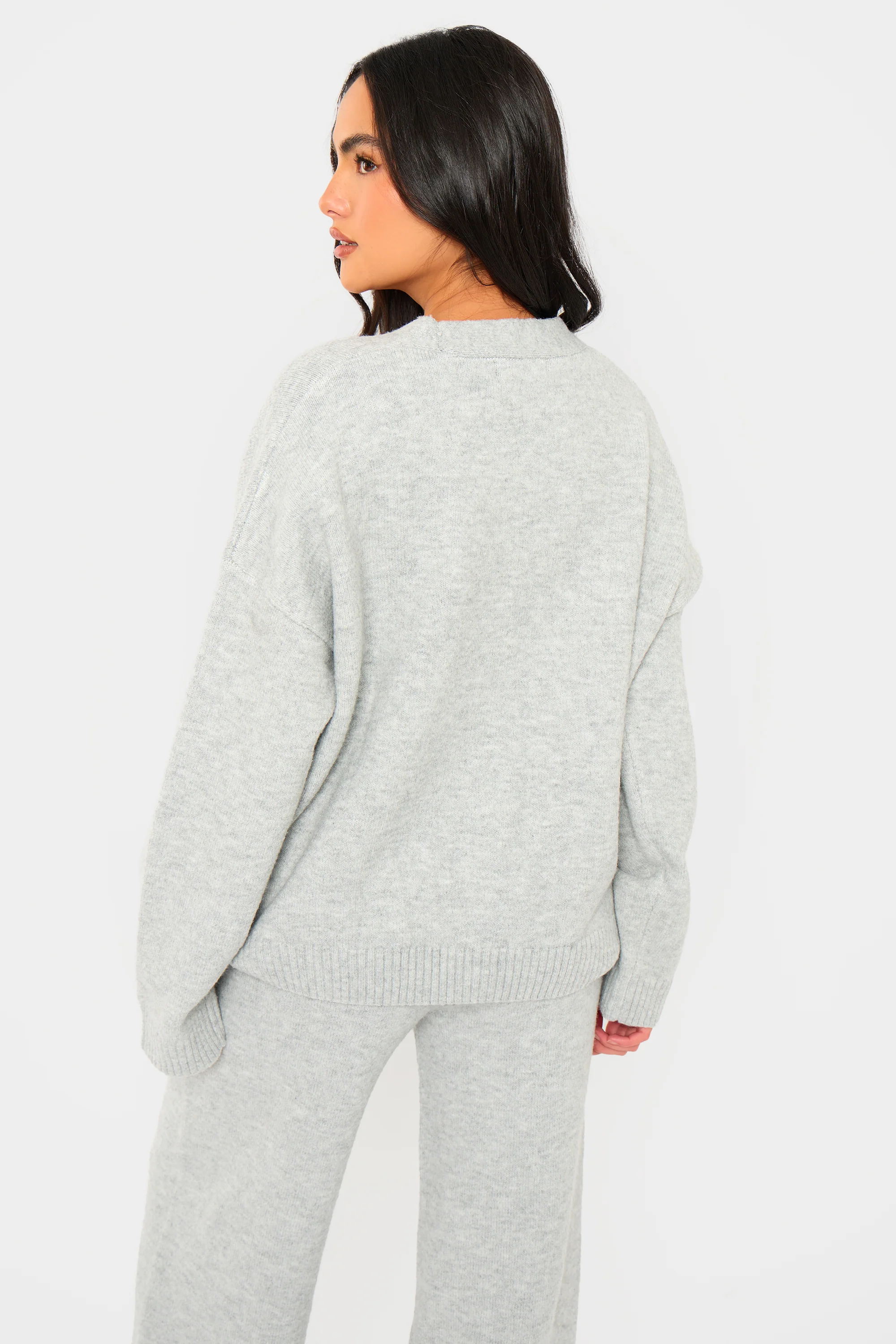 Kaiia Knit Button Down Pocket Cardigan Grey Marl - Image 4