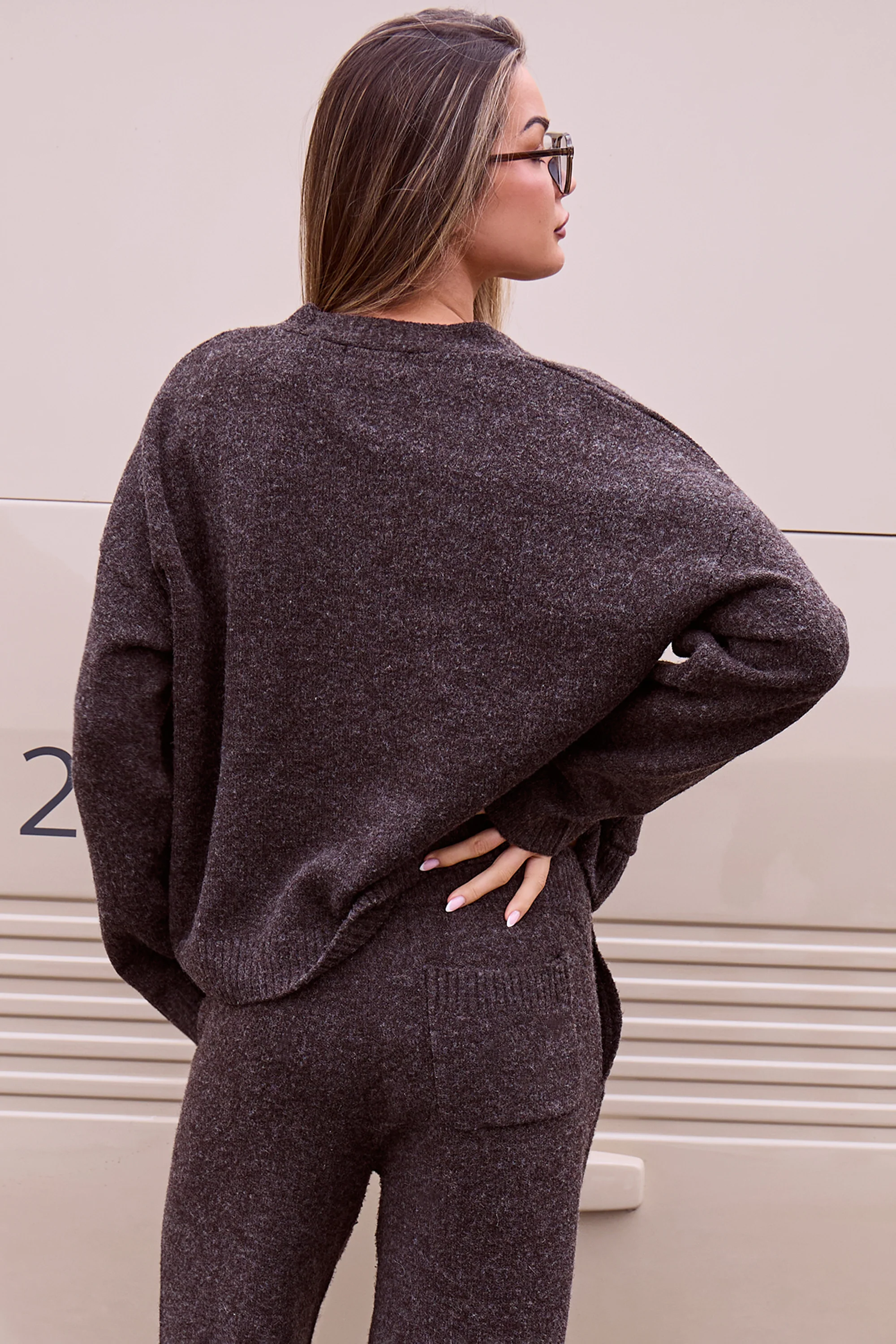 Kaiia Knit Button Down Pocket Cardigan Brown - Image 4