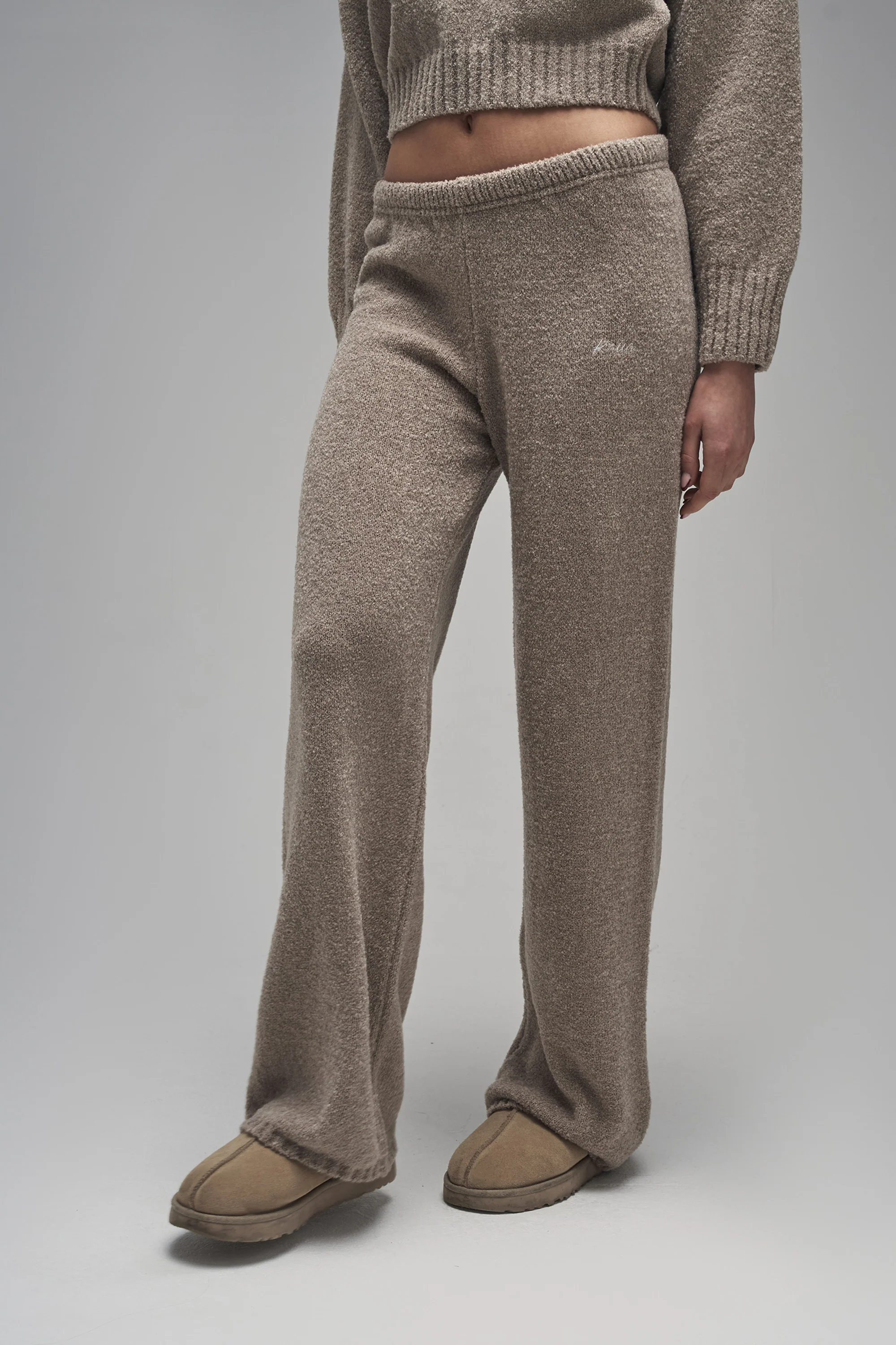 Kaiia Knit Wide Leg Trousers Taupe - Image 3