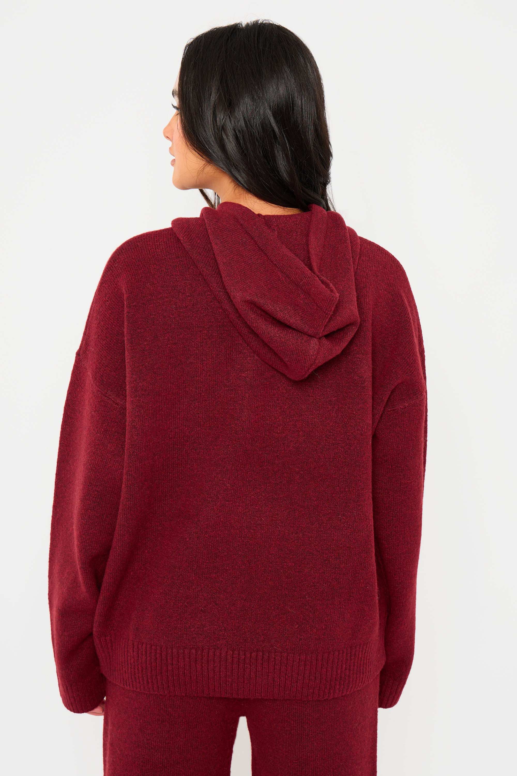Kaiia Knit Oversized Hoodie Burgundy - Image 4