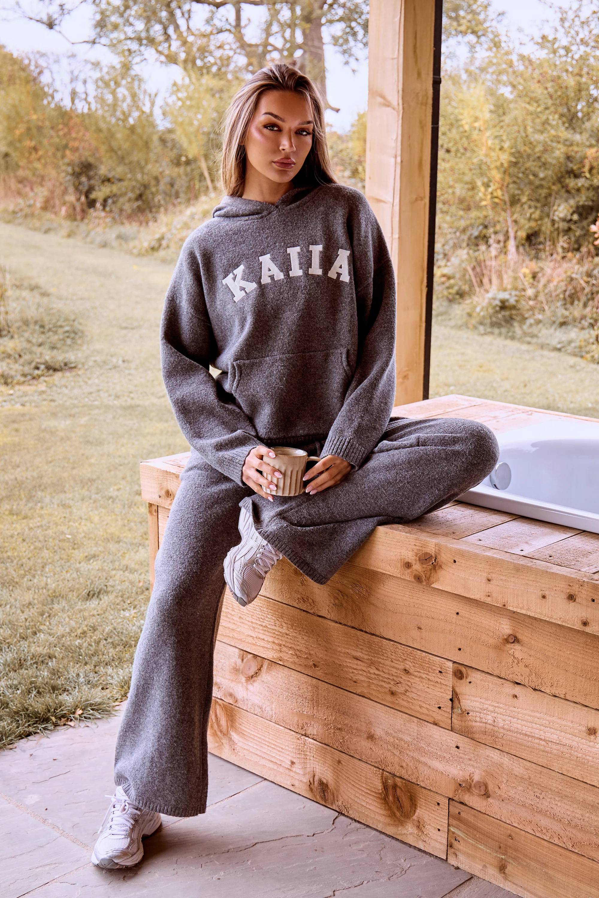 Kaiia Knit Oversized Hoodie Charcoal - Image 2