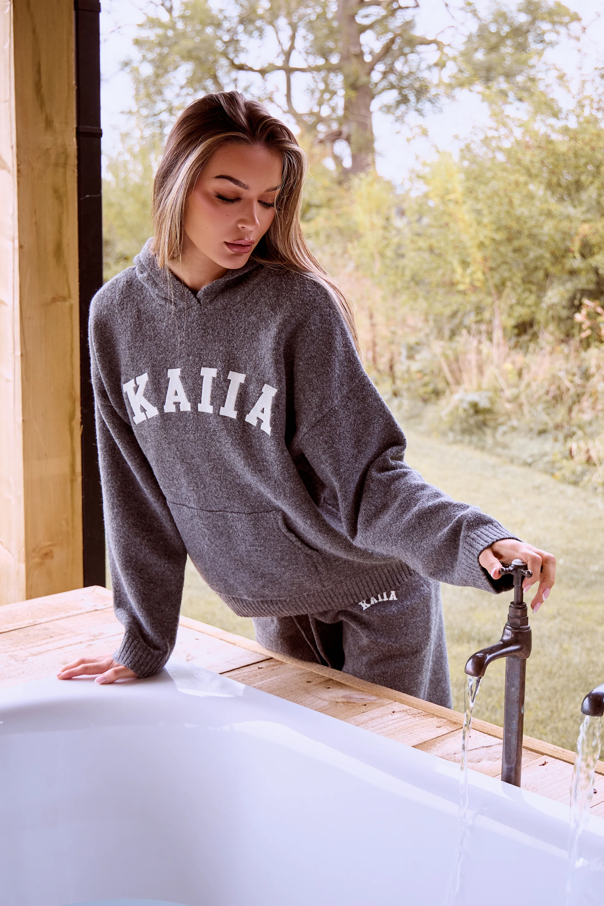Kaiia Knit Oversized Hoodie Charcoal - Image 3