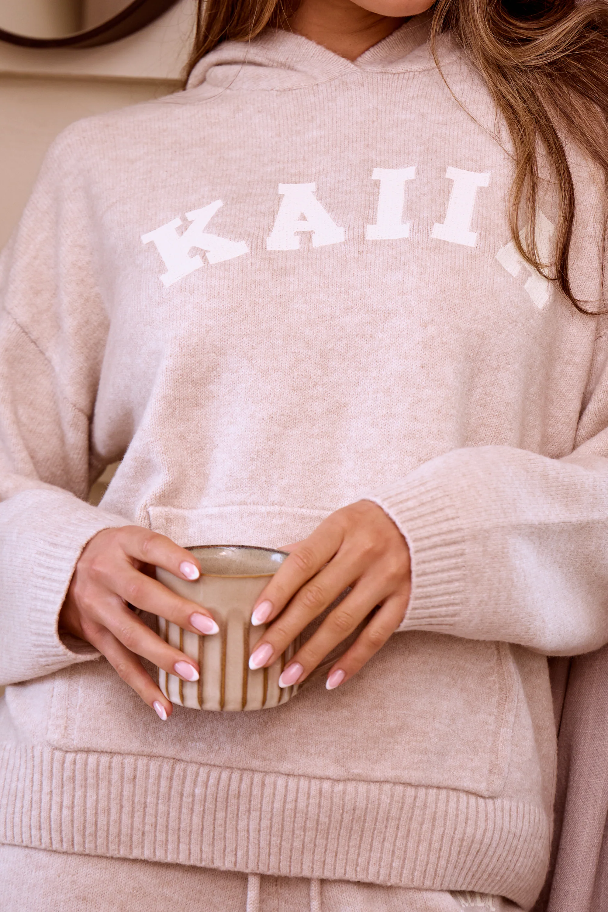 Kaiia Knit Oversized Hoodie Oatmeal - Image 2