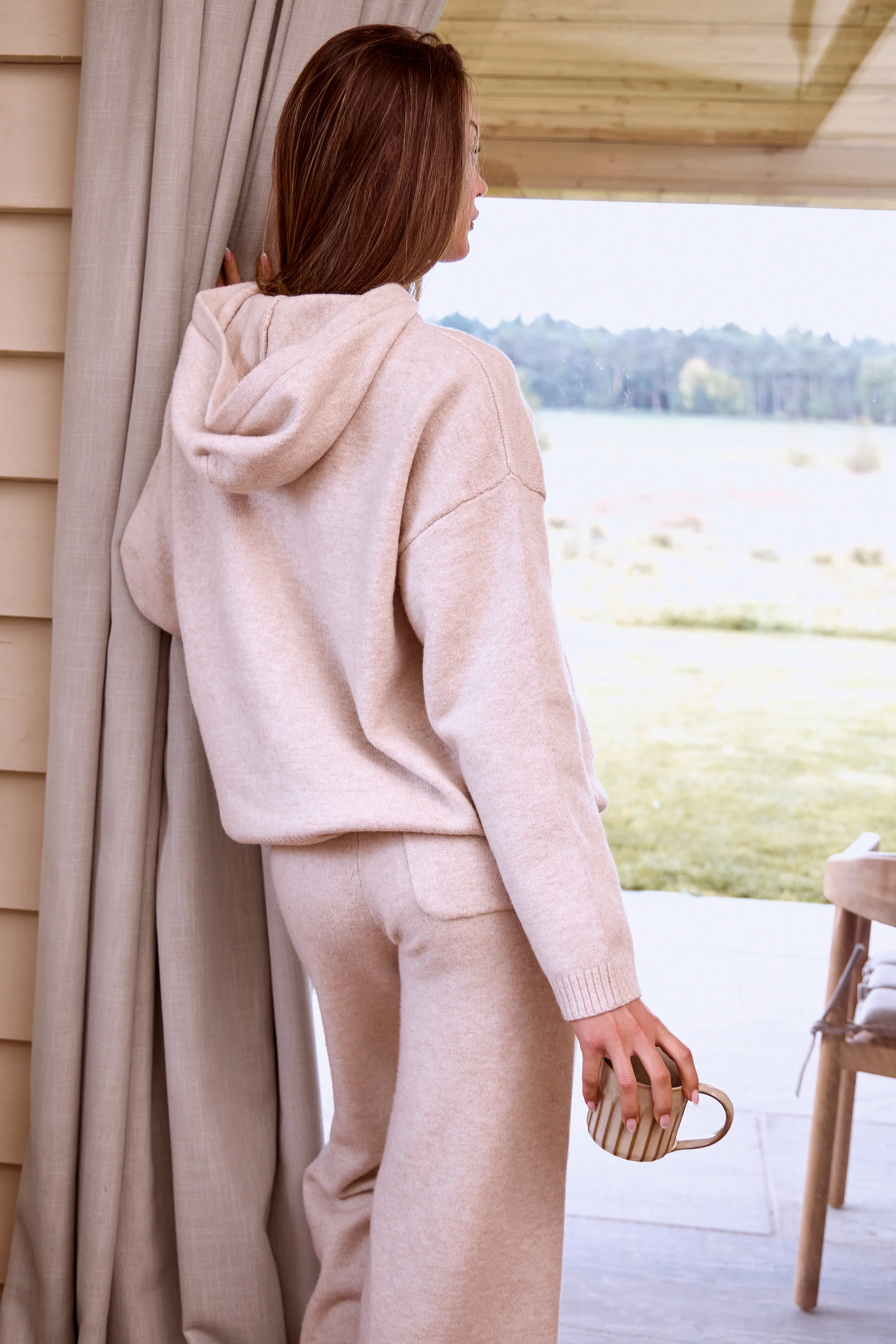 Kaiia Knit Oversized Hoodie Oatmeal - Image 4
