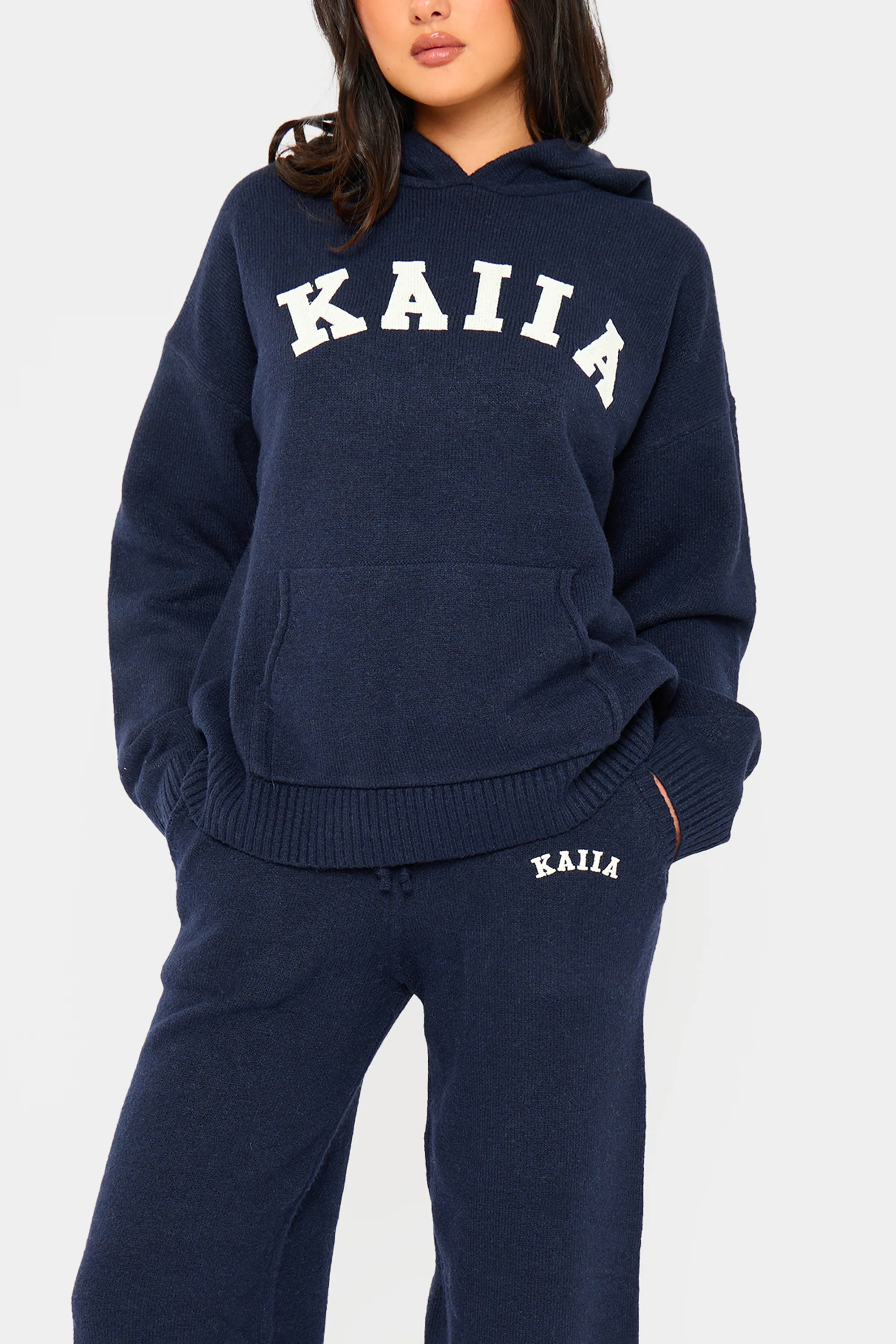 Kaiia Knit Oversized Hoodie Navy - Image 2