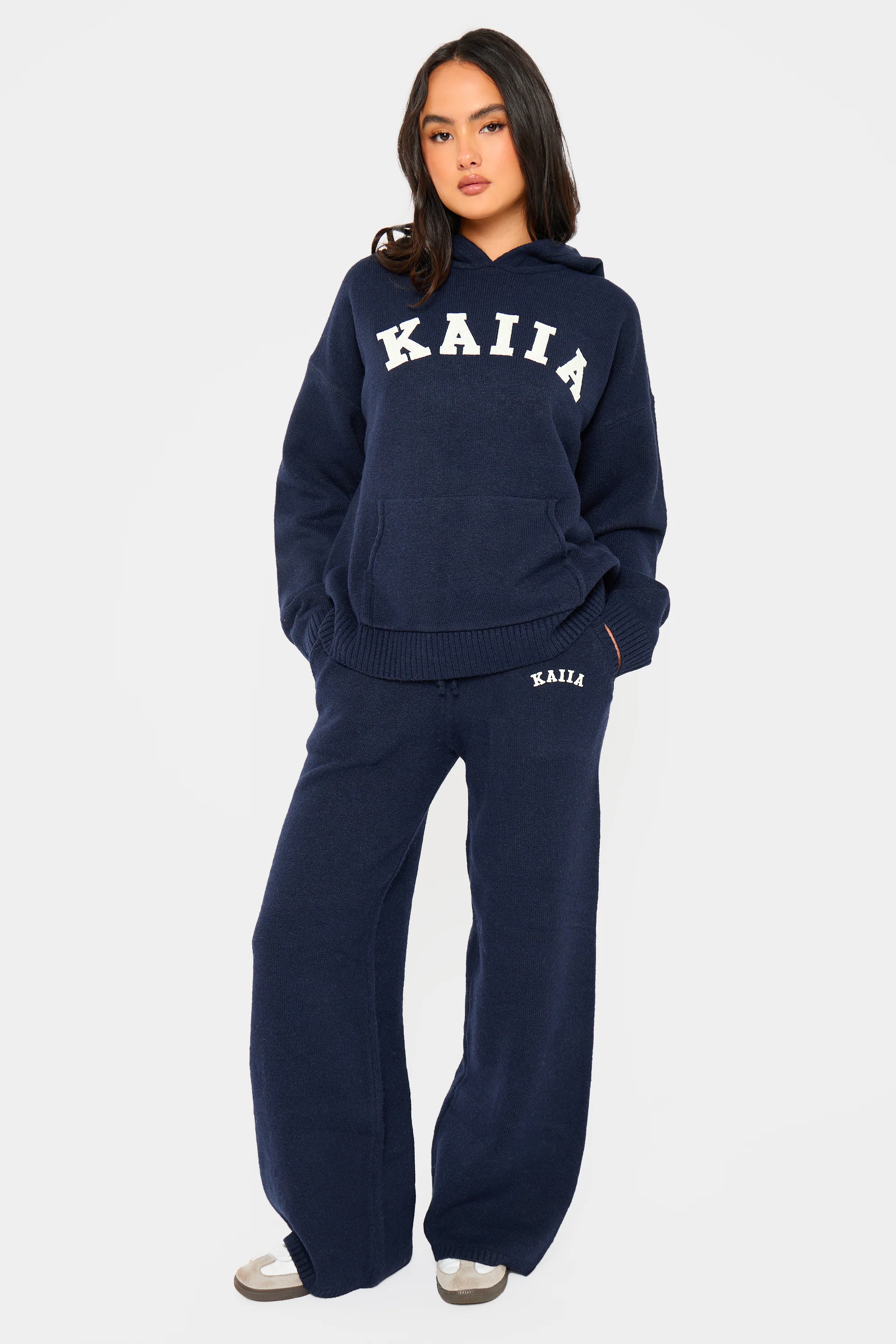Kaiia Knit Oversized Hoodie Navy - Image 3