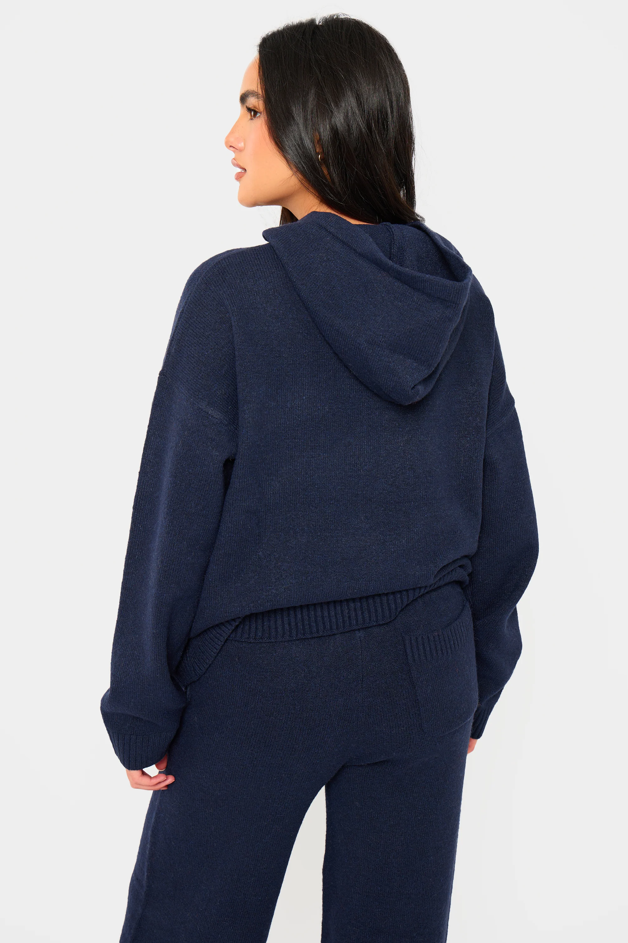 Kaiia Knit Oversized Hoodie Navy - Image 4