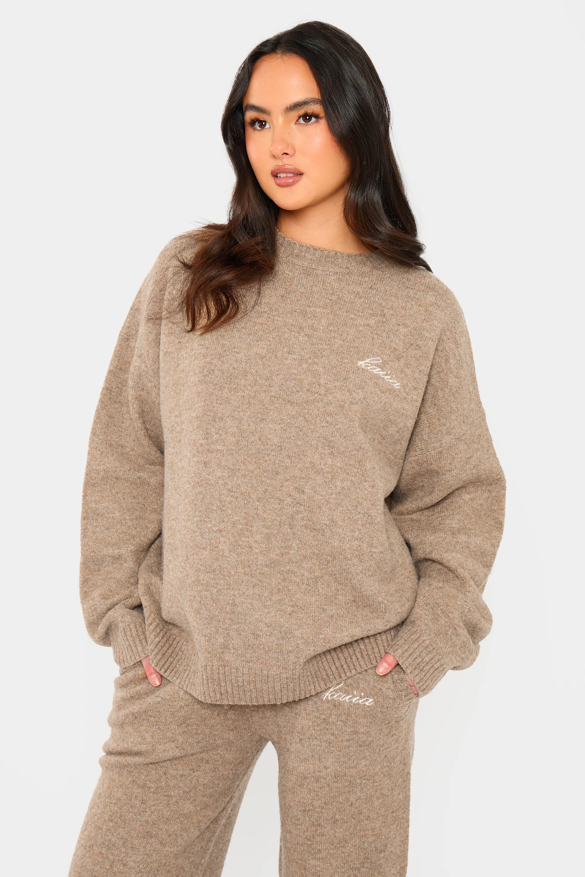 Kaiia Knit Oversized Sweatshirt Taupe Marl