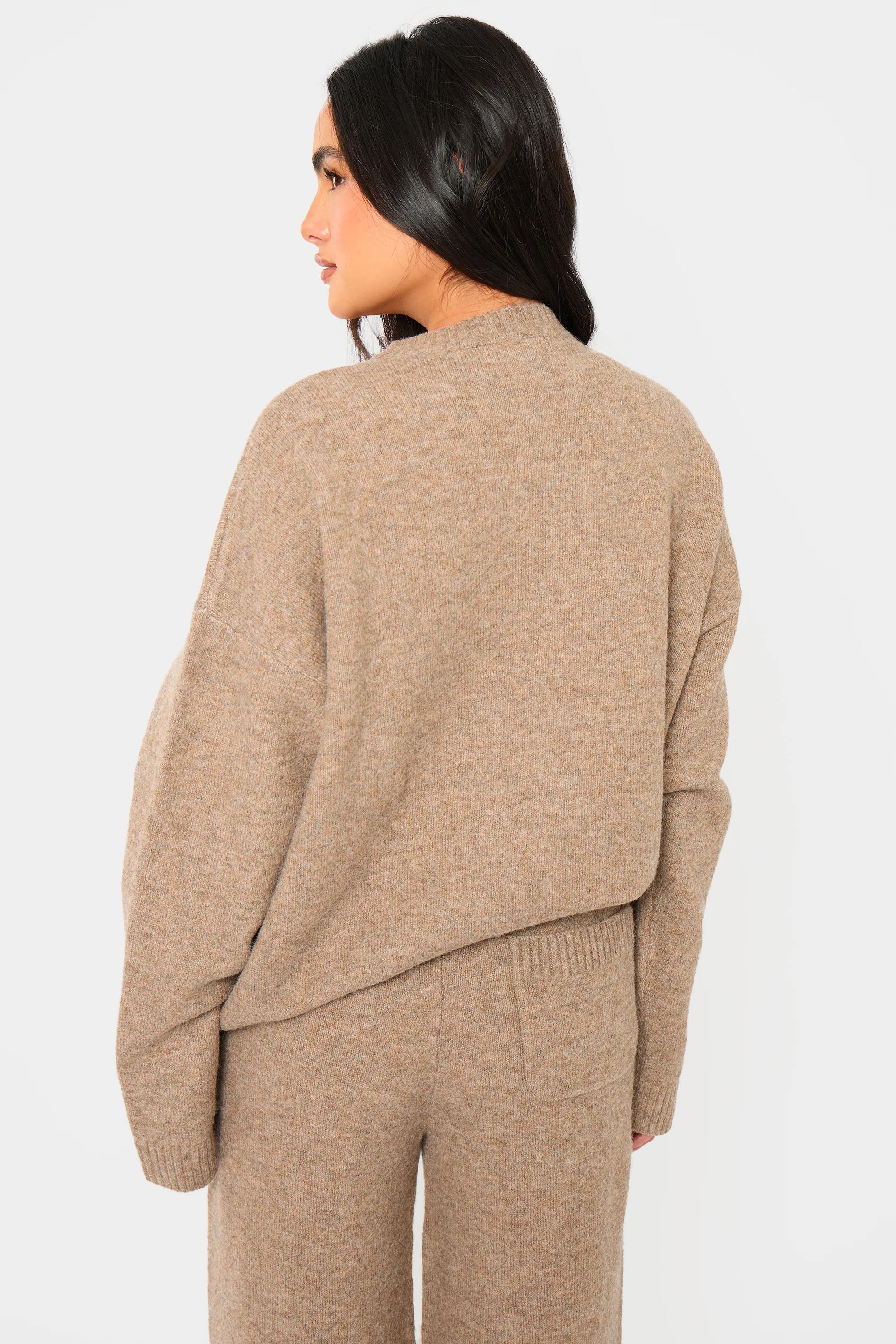 Kaiia Knit Oversized Sweatshirt Taupe Marl - Image 4
