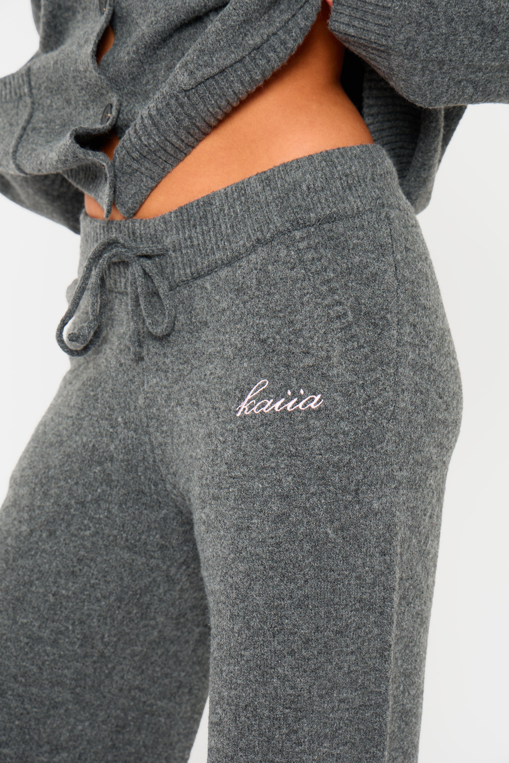 Kaiia Knit Wide Leg Trousers Charcoal - Image 2