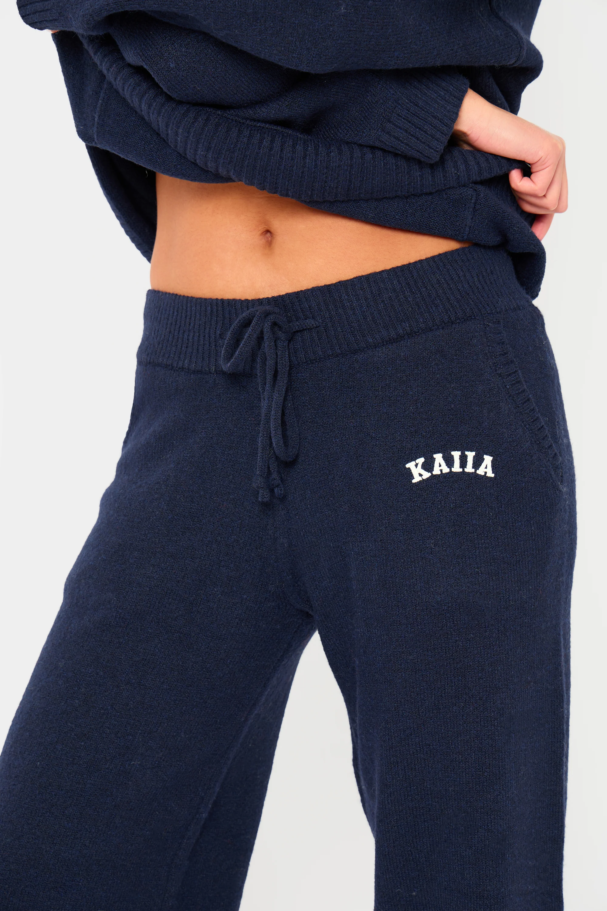 Kaiia Knit Wide Leg Trousers Navy - Image 2